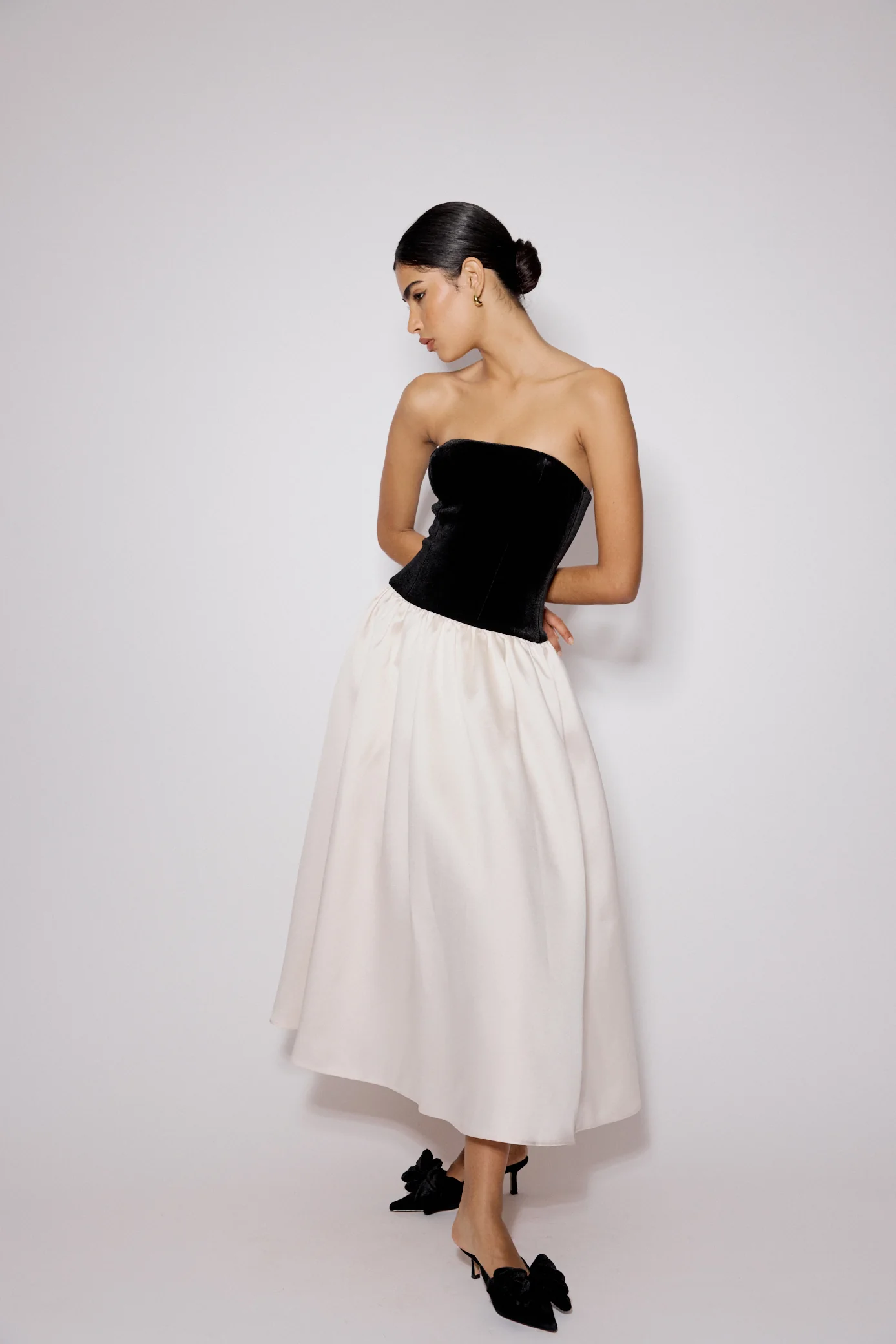Black And White Bandeau Drop Waist Sienna Midi Dress - Image 2