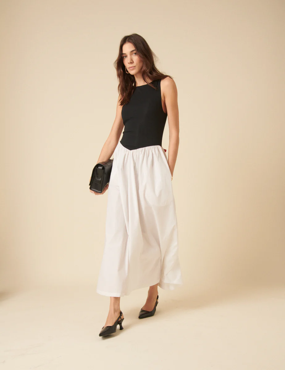 Black And White Drop Waist Verity Midi Dress - Image 3
