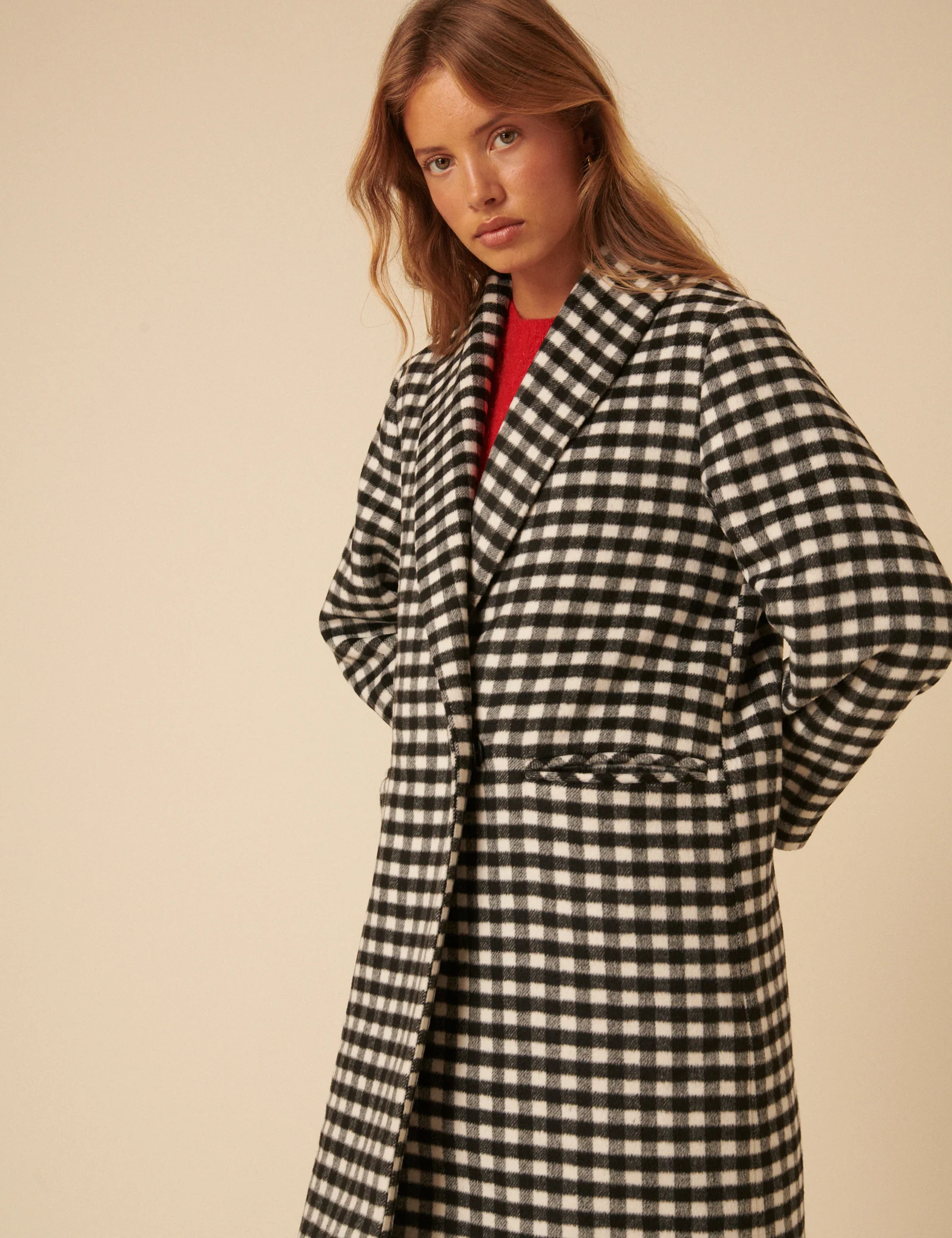 Black And White Gingham Double Breasted Coat - Image 2