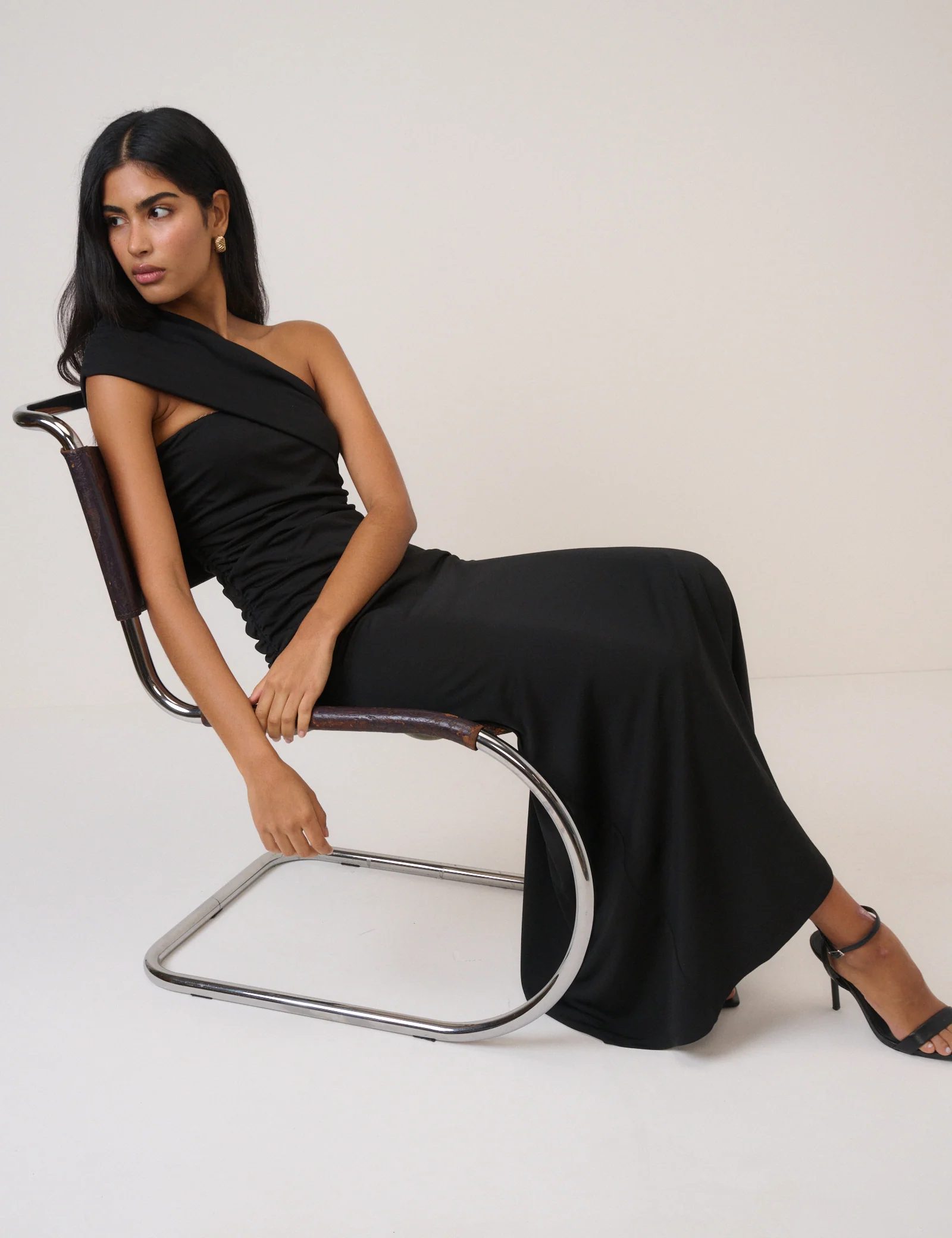 Black Asymmetric Jersey Dallas Midi Dress - Image 3