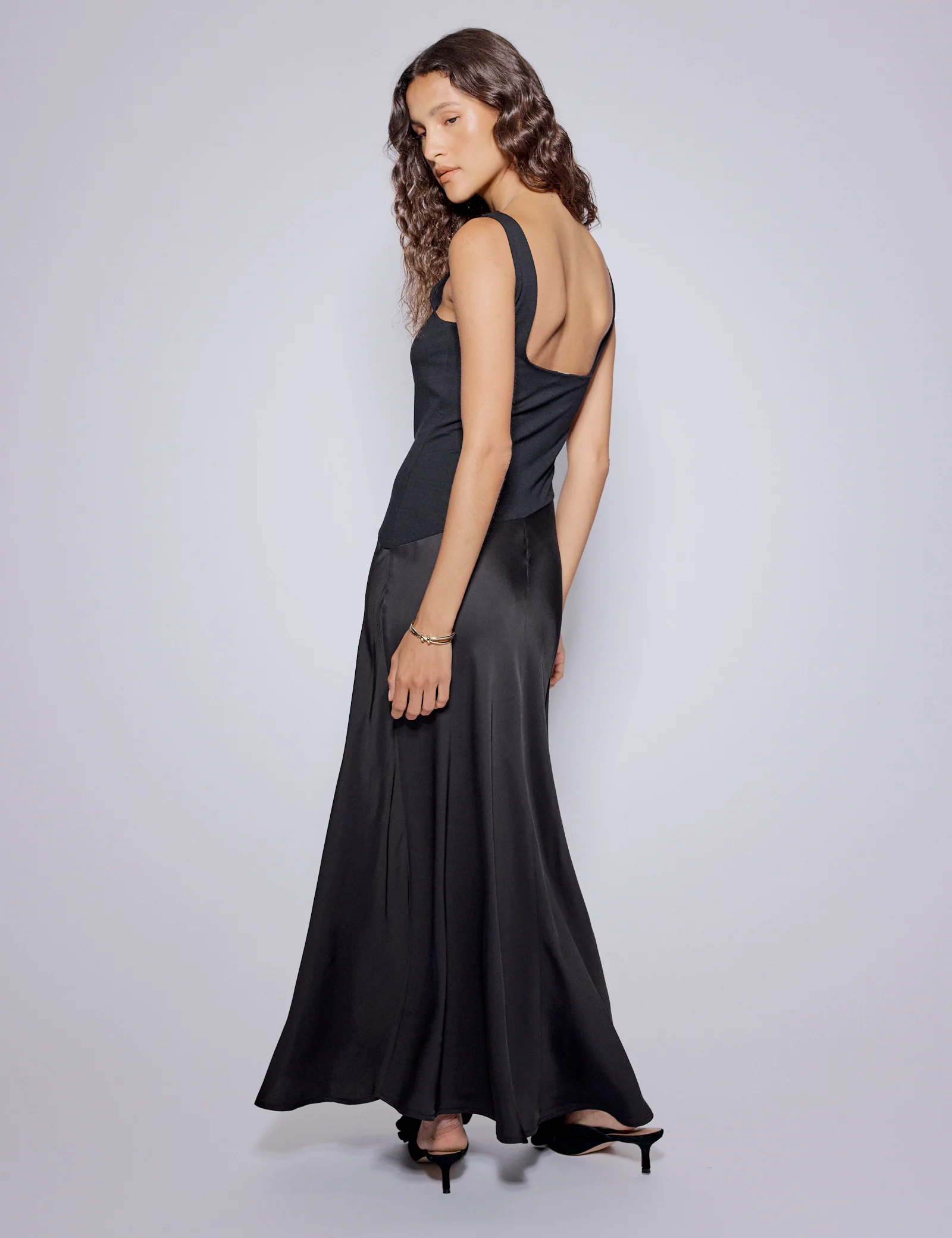 Black Asymmetrical Drop Waist Valentina Midi Dress - Image 5