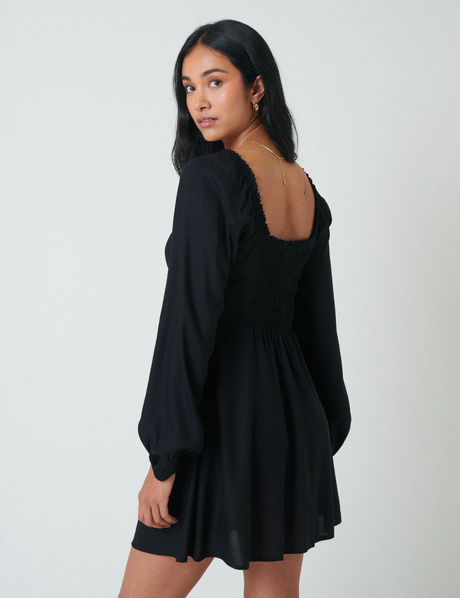 Black Balloon Sleeve Lillie Mini Dress - Image 5