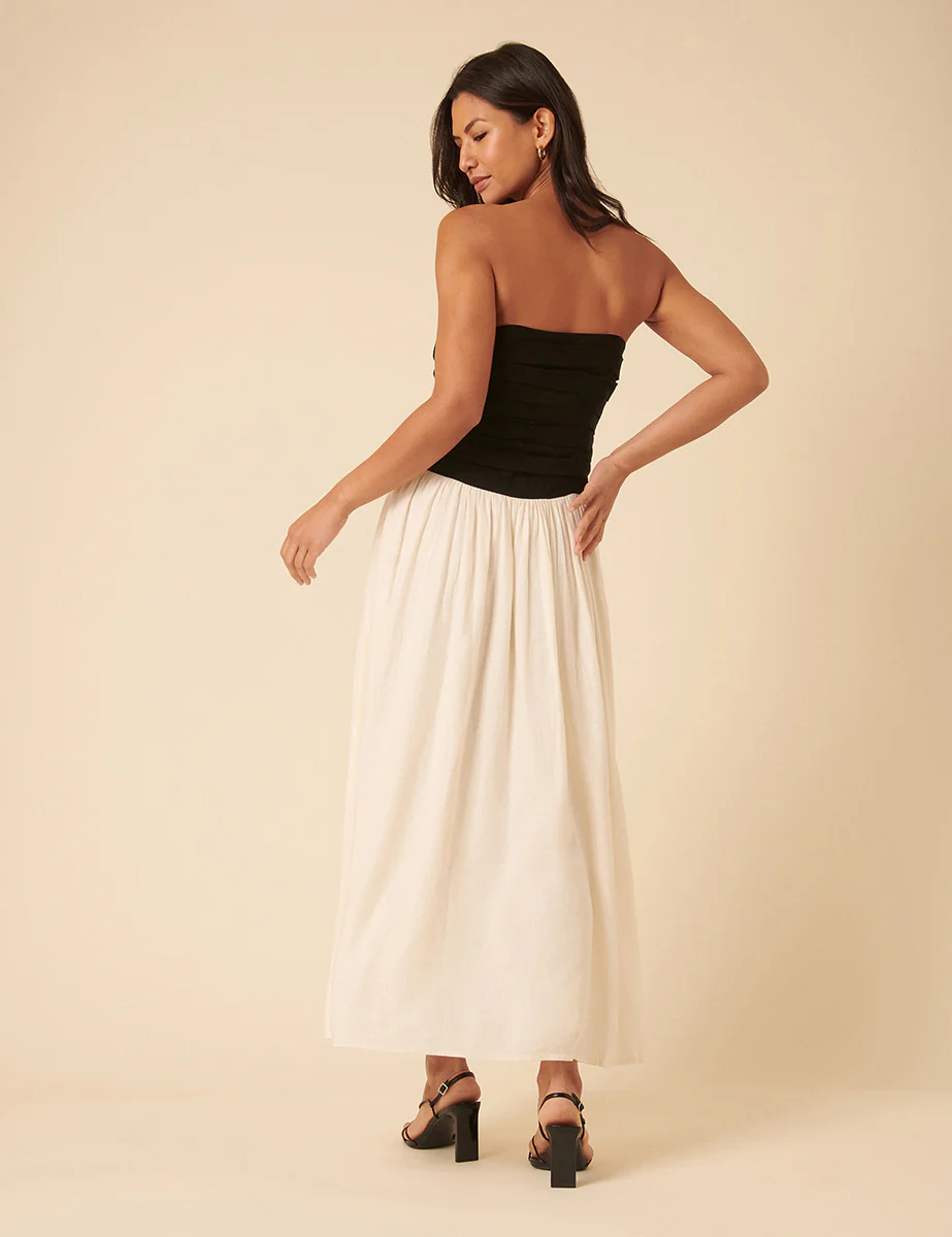 Black Bandeau Linen-blend Contrast Kendra Midi Dress - Image 5