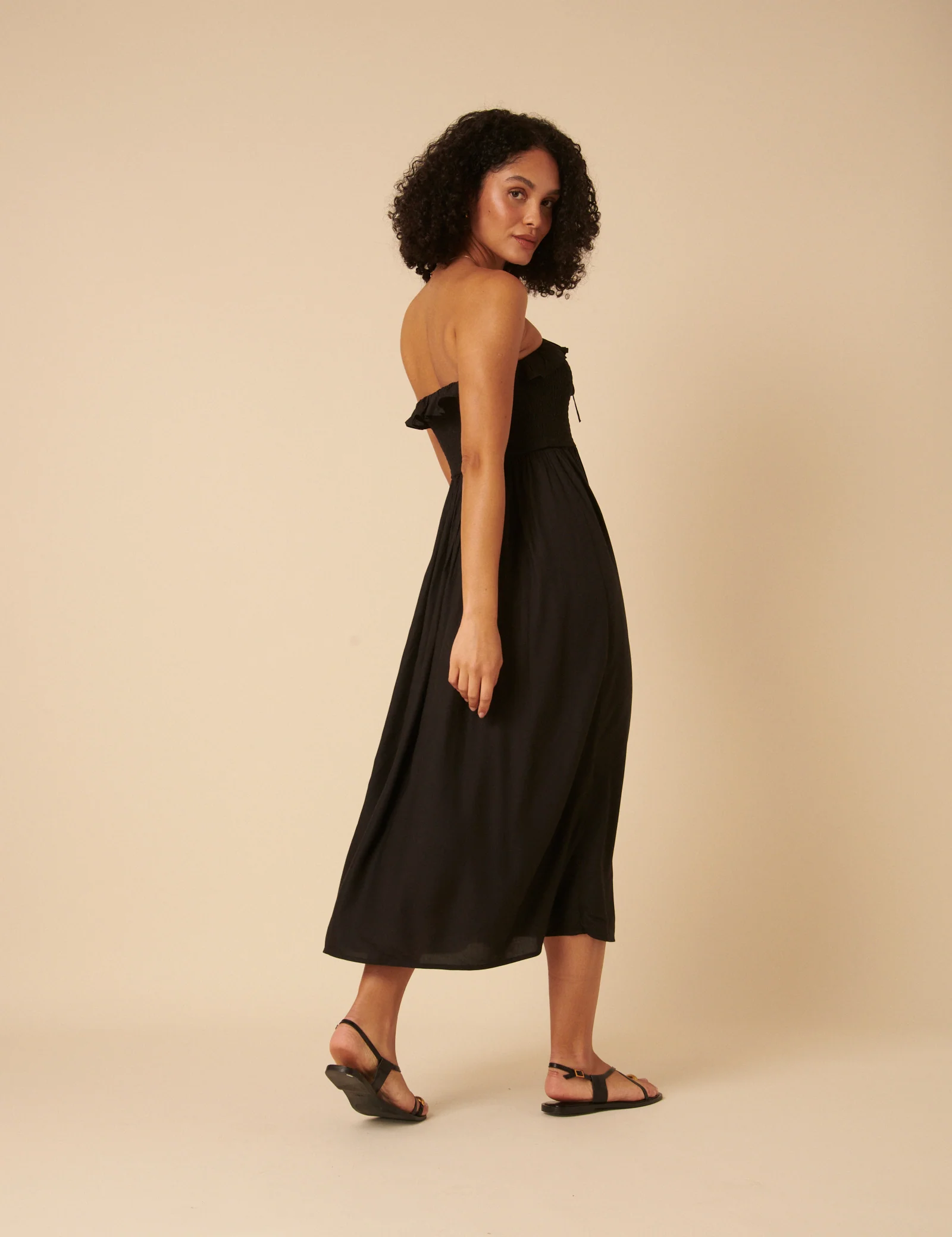 Black Bandeau Ruched Bela Midi Dress - Image 5