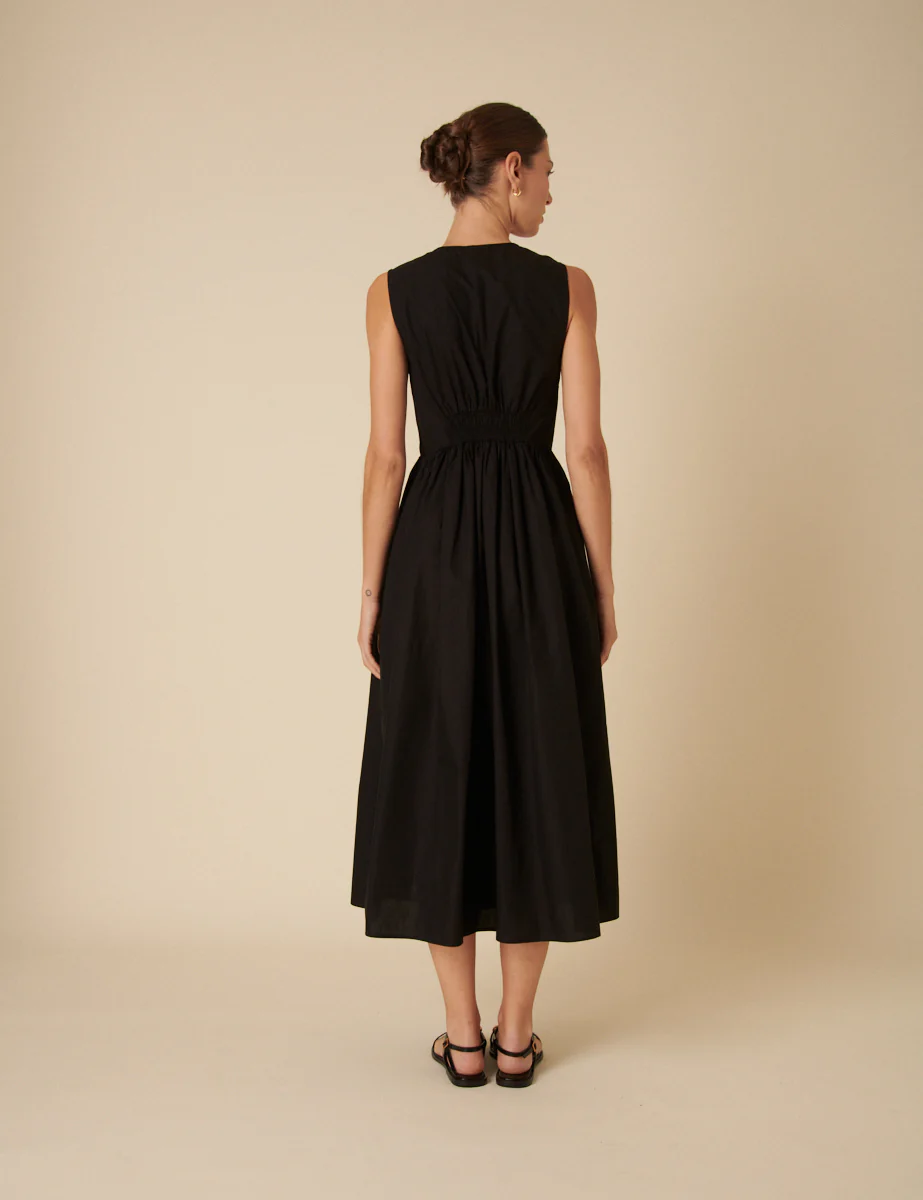 Black Button Down A-line Oak Midi Dress - Image 4