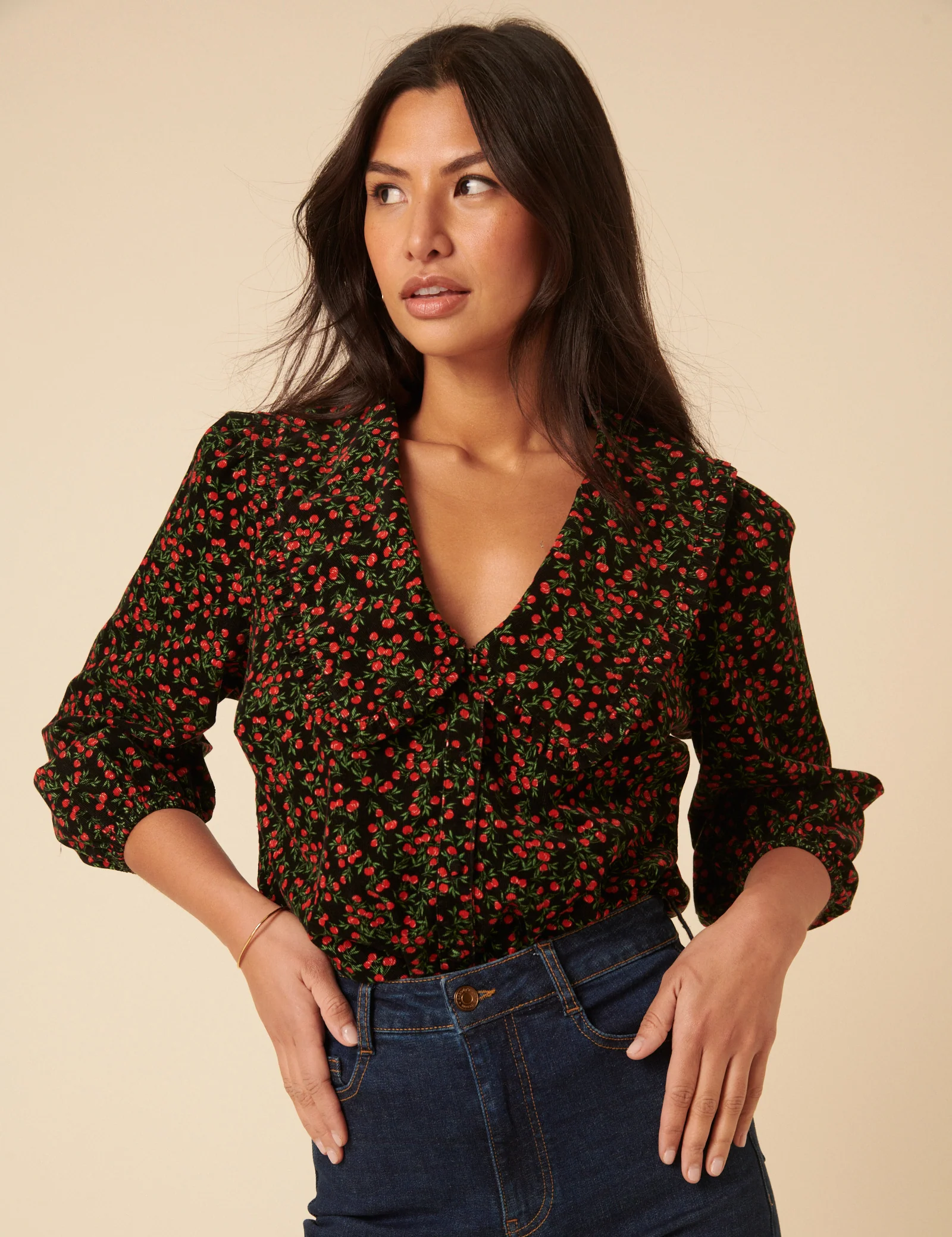 Black Cherry Print Cord Emmie Blouse - Image 2