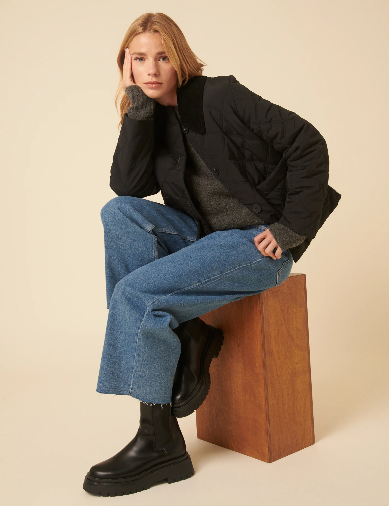 Black Collared Quilted Jacket - Image 3