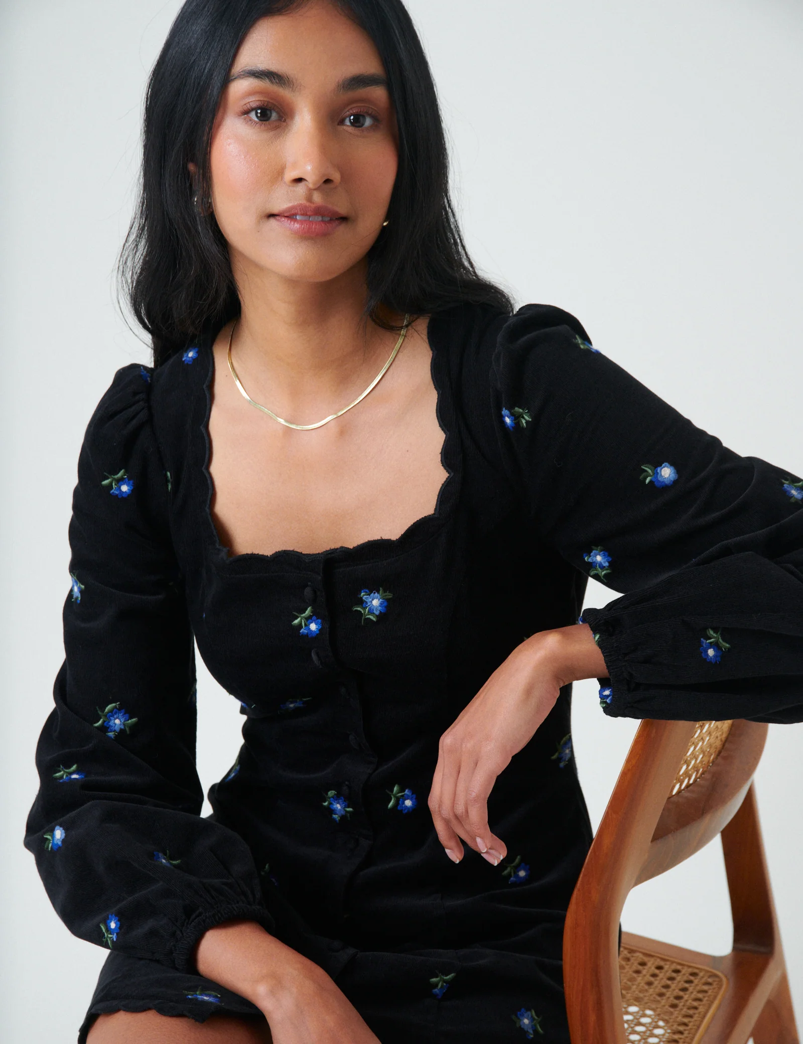 Black Cord Floral Embroidered Memphis Mini Dress - Image 4