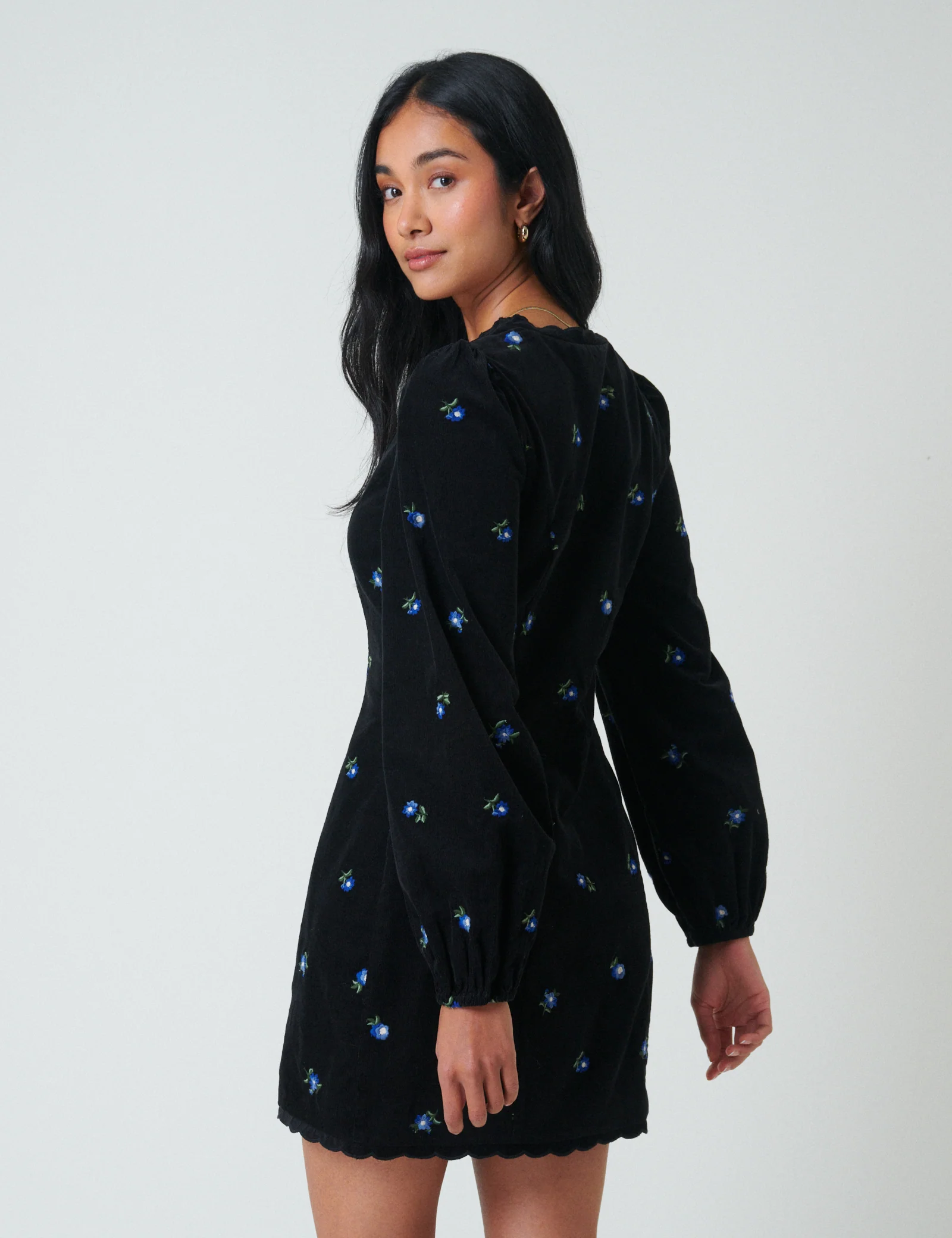 Black Cord Floral Embroidered Memphis Mini Dress - Image 5