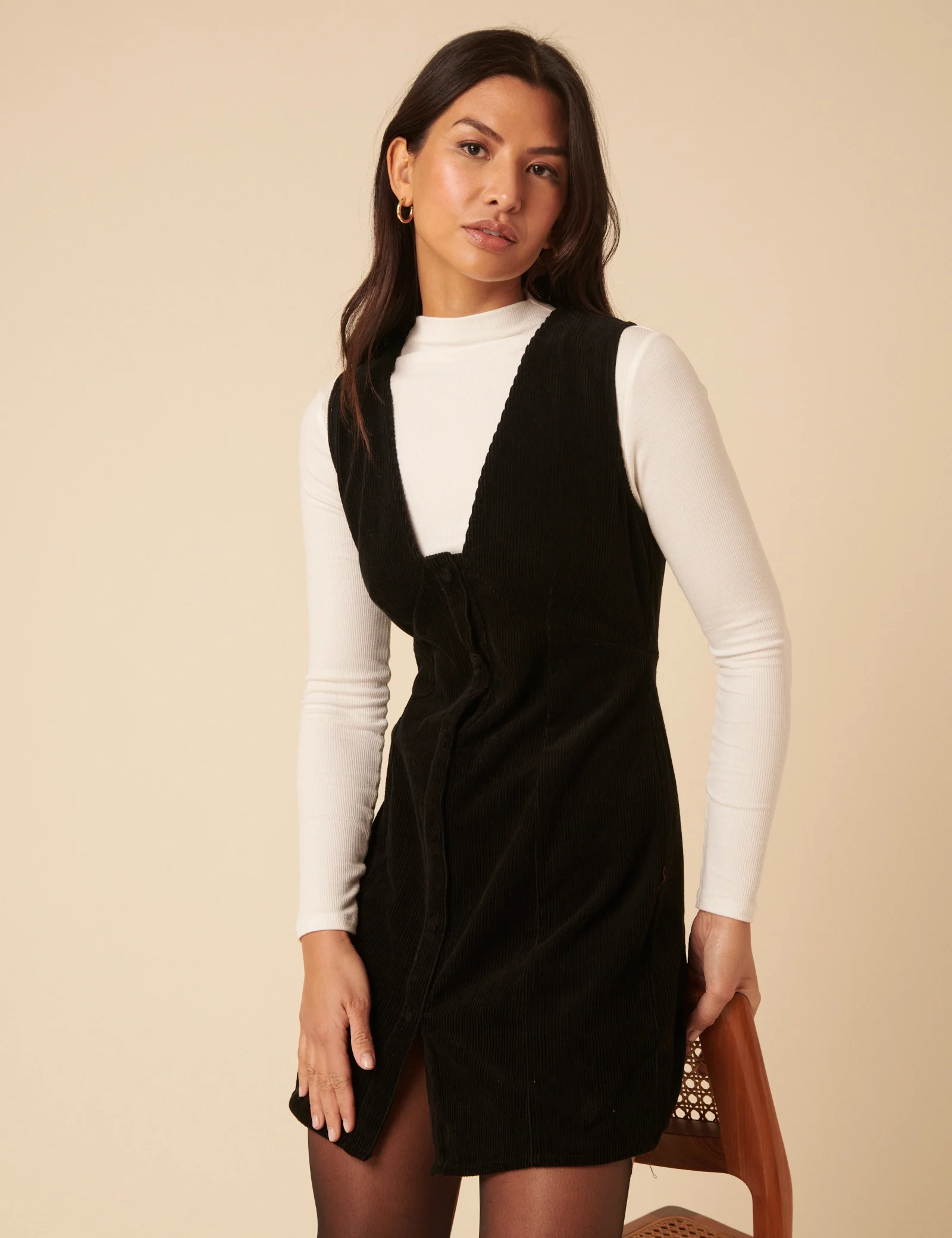 Black Cord Gianna Pinafore Mini Dress - Image 2