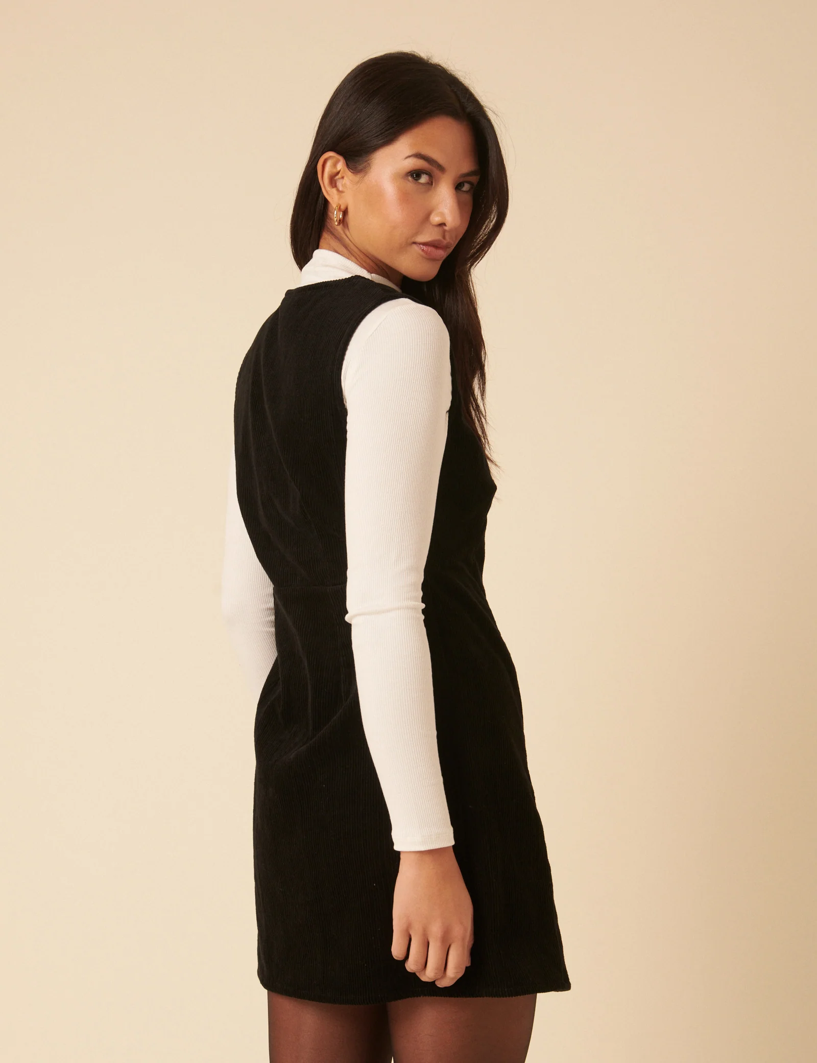 Black Cord Gianna Pinafore Mini Dress - Image 5