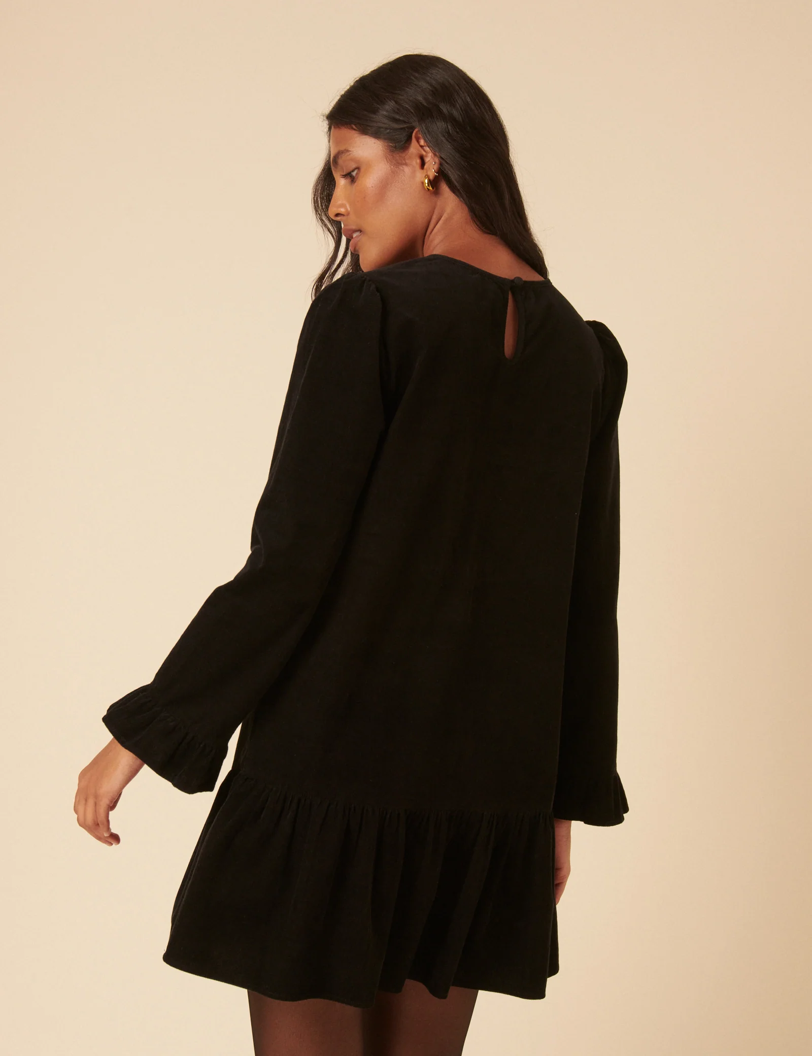 Black Cord Long Sleeve Tiana Mini Dress - Image 5