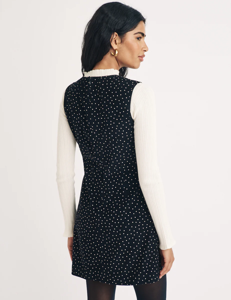 Black Cord Polka Dot Birch Mini Pinafore Dress - Image 5
