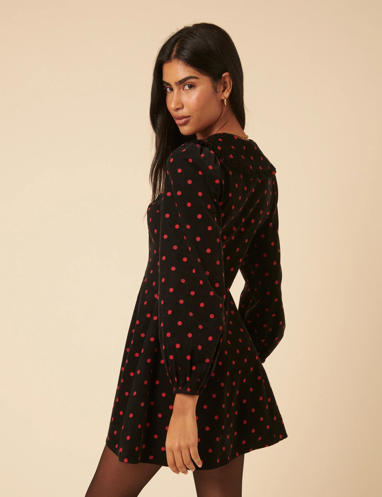 Black Cord Polka Dot Emma Mini Dress - Image 3