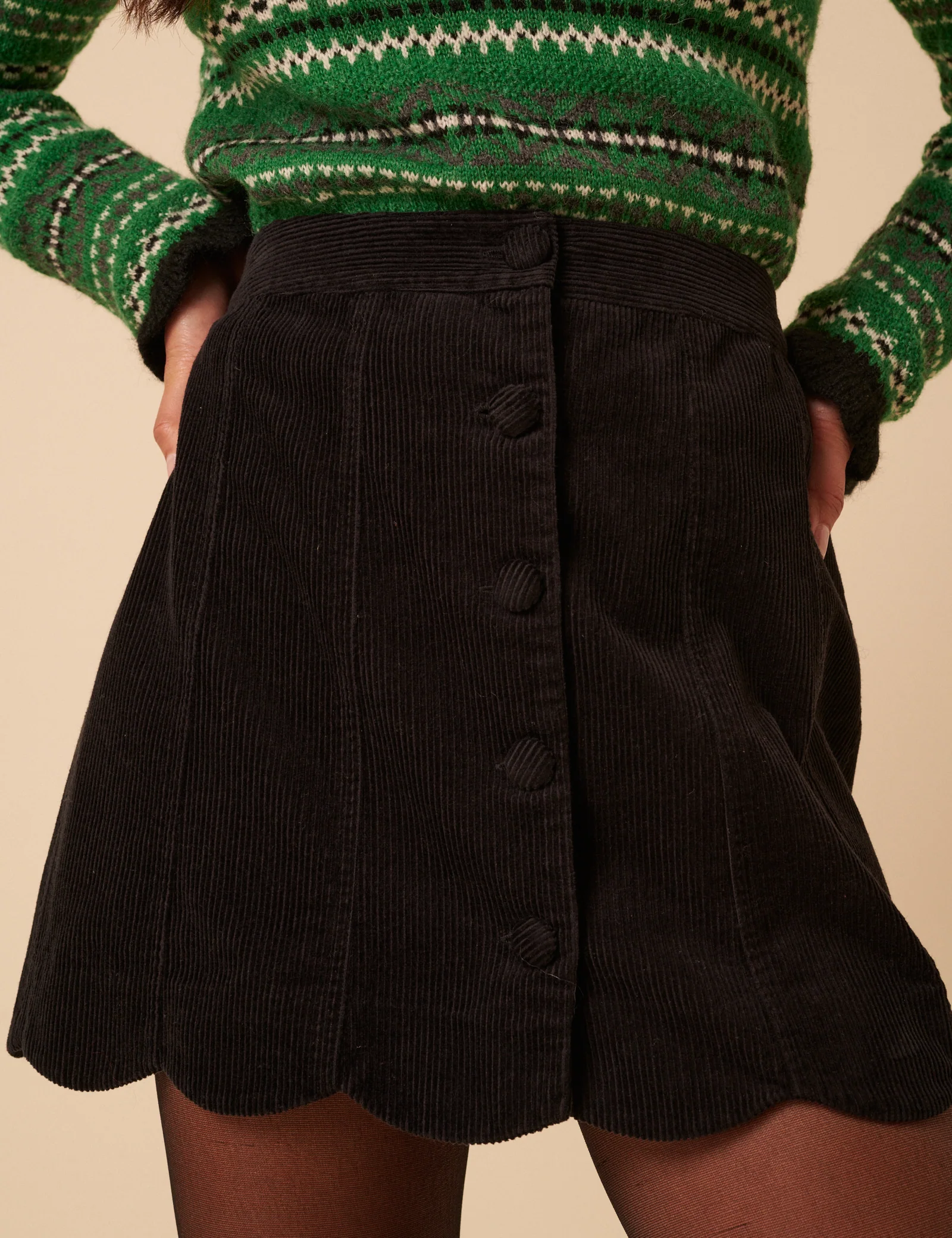 Black Cord Scallop Trim Mini Skirt