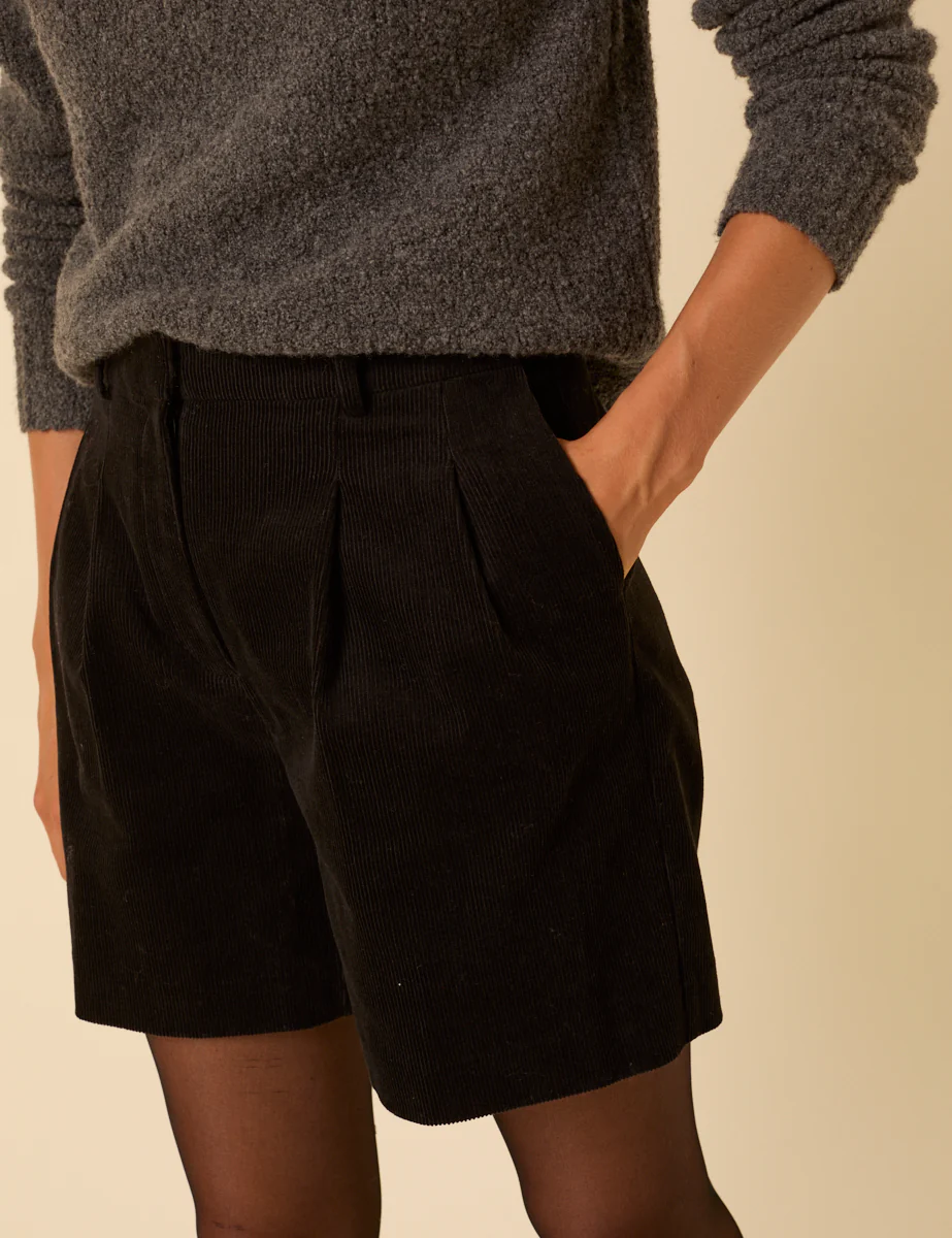 Black Cord Tailored Shorts - Image 2