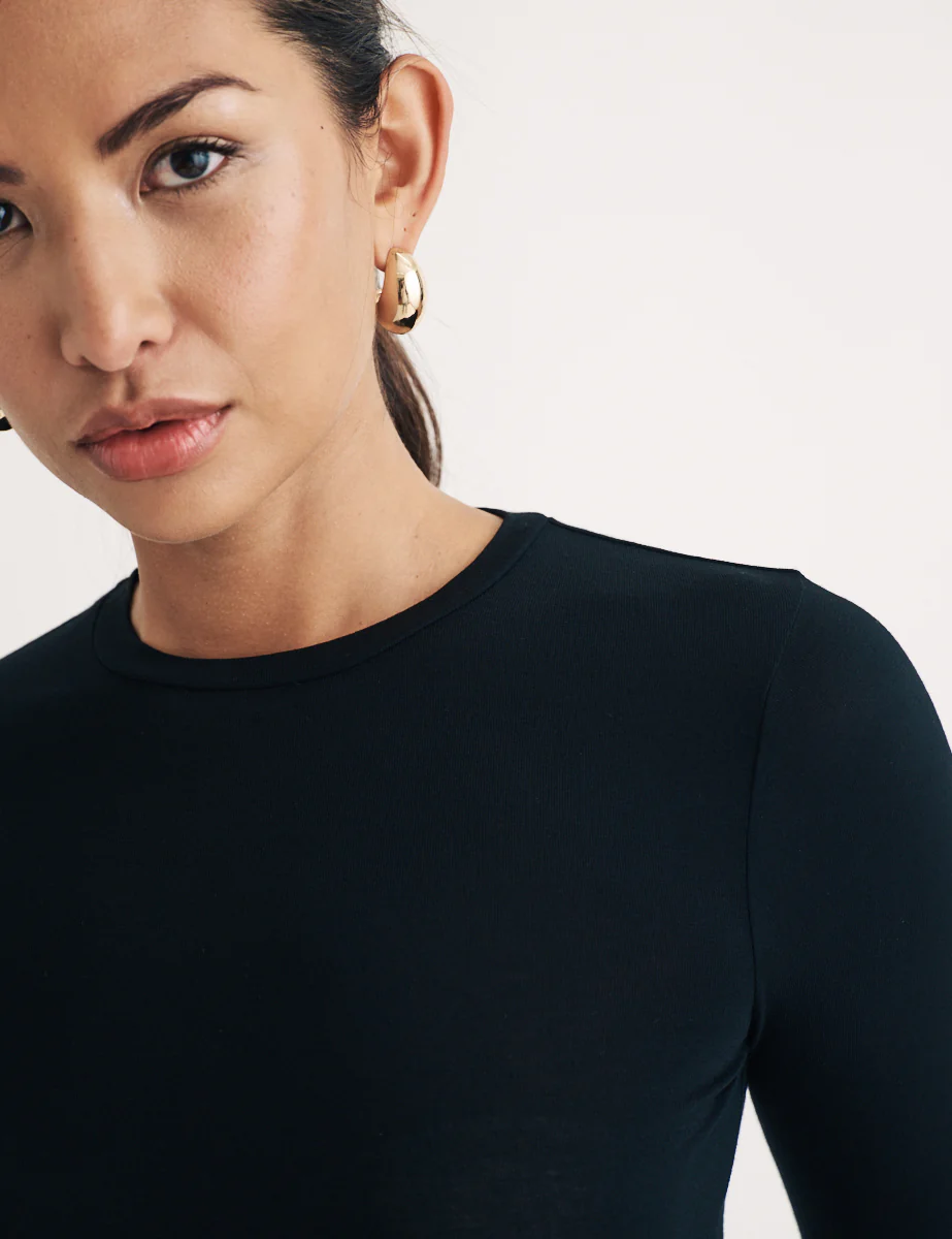 Black Crew Neck Long Sleeve Top - Image 2