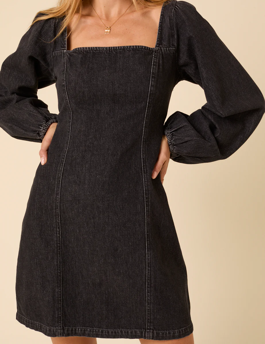 Black Denim Porth Mini Dress - Image 3