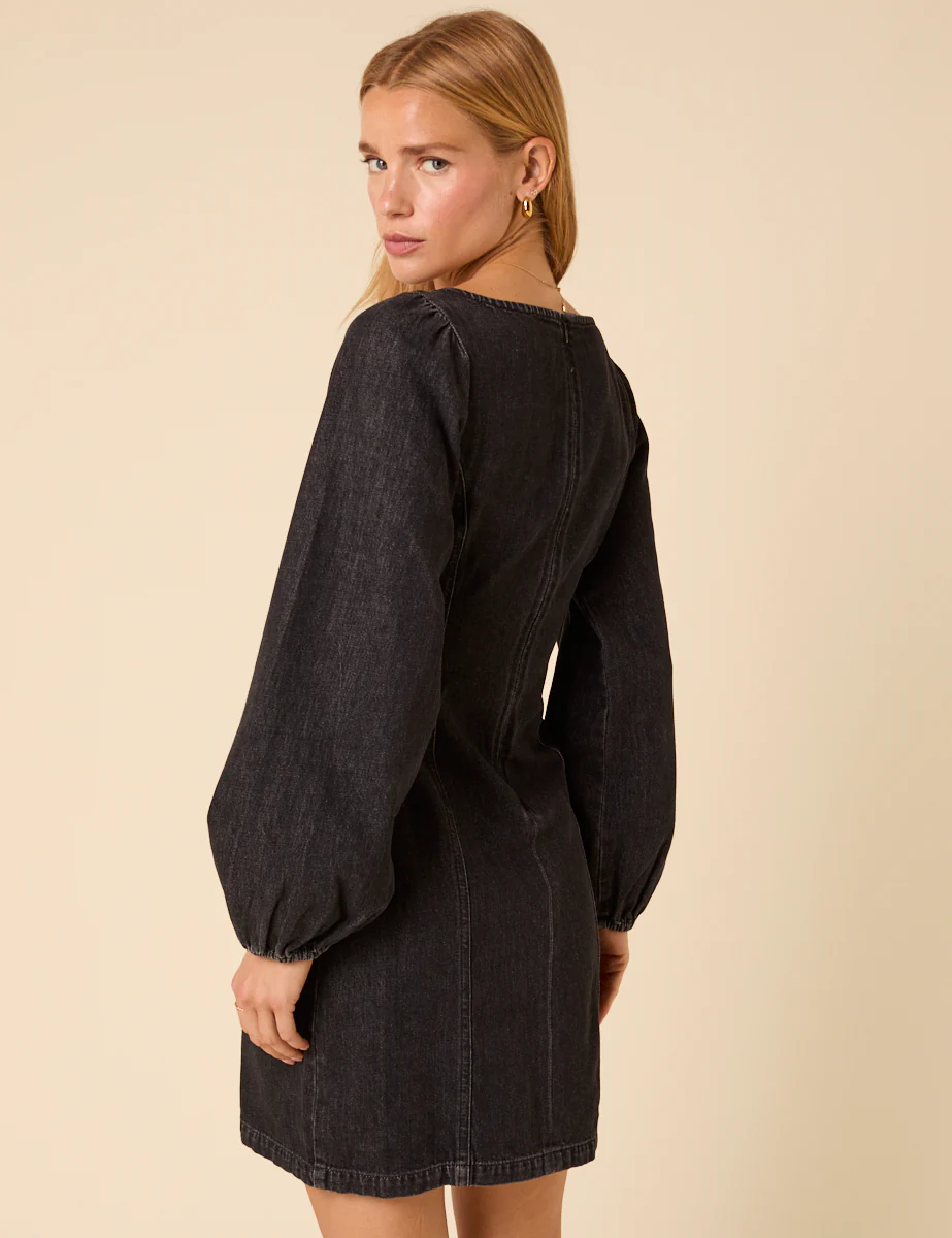 Black Denim Porth Mini Dress - Image 4