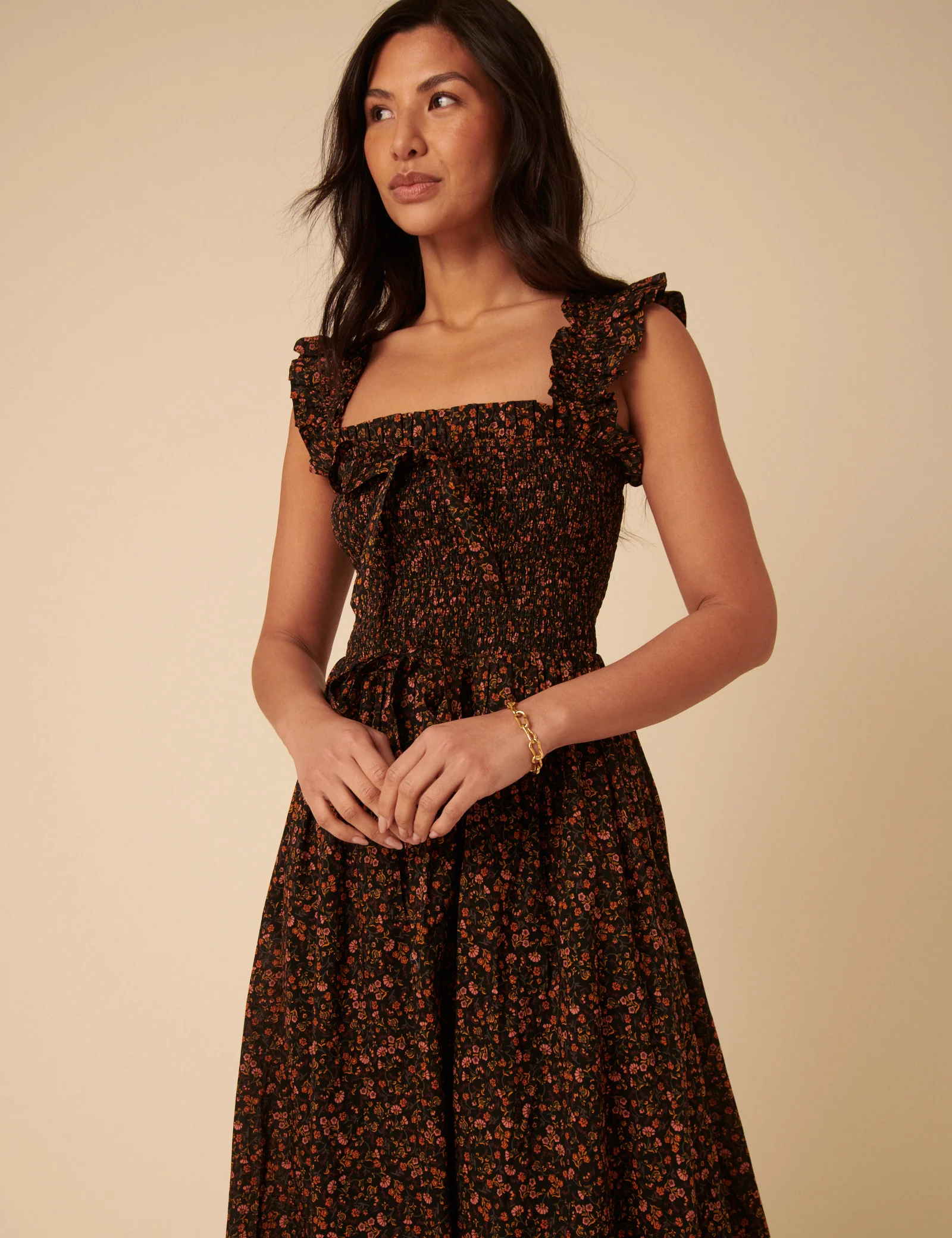 Black Ditsy Floral Christina Midi Dress - Image 2