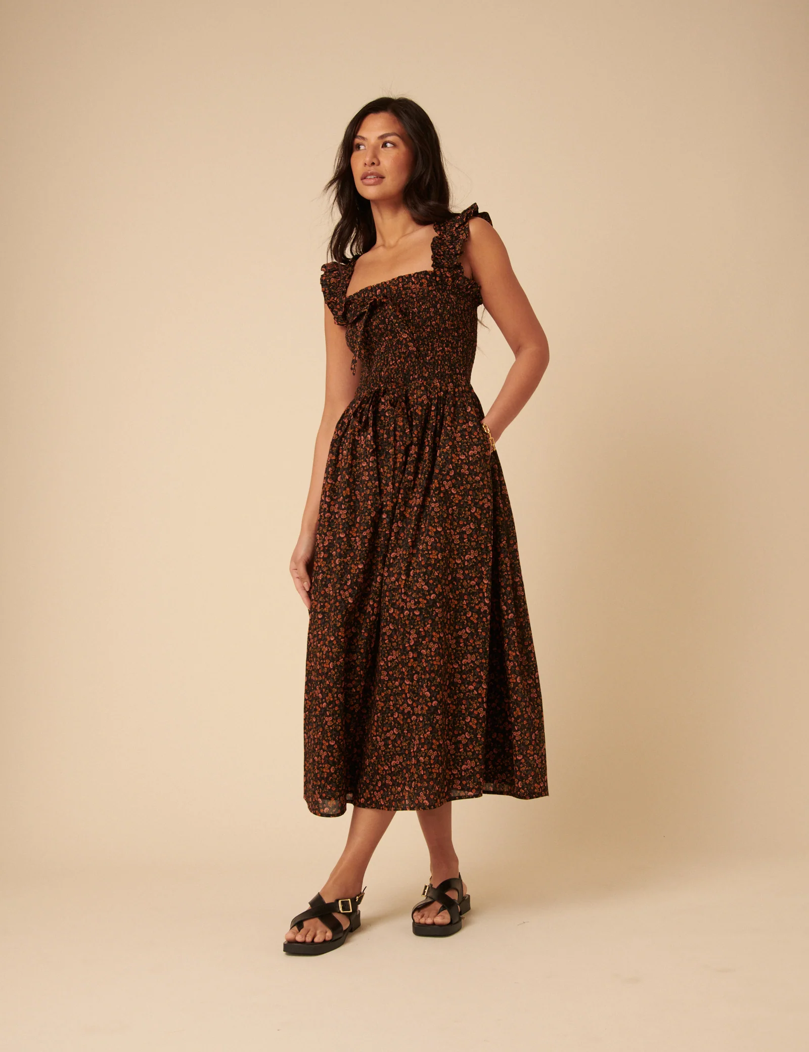 Black Ditsy Floral Christina Midi Dress - Image 4