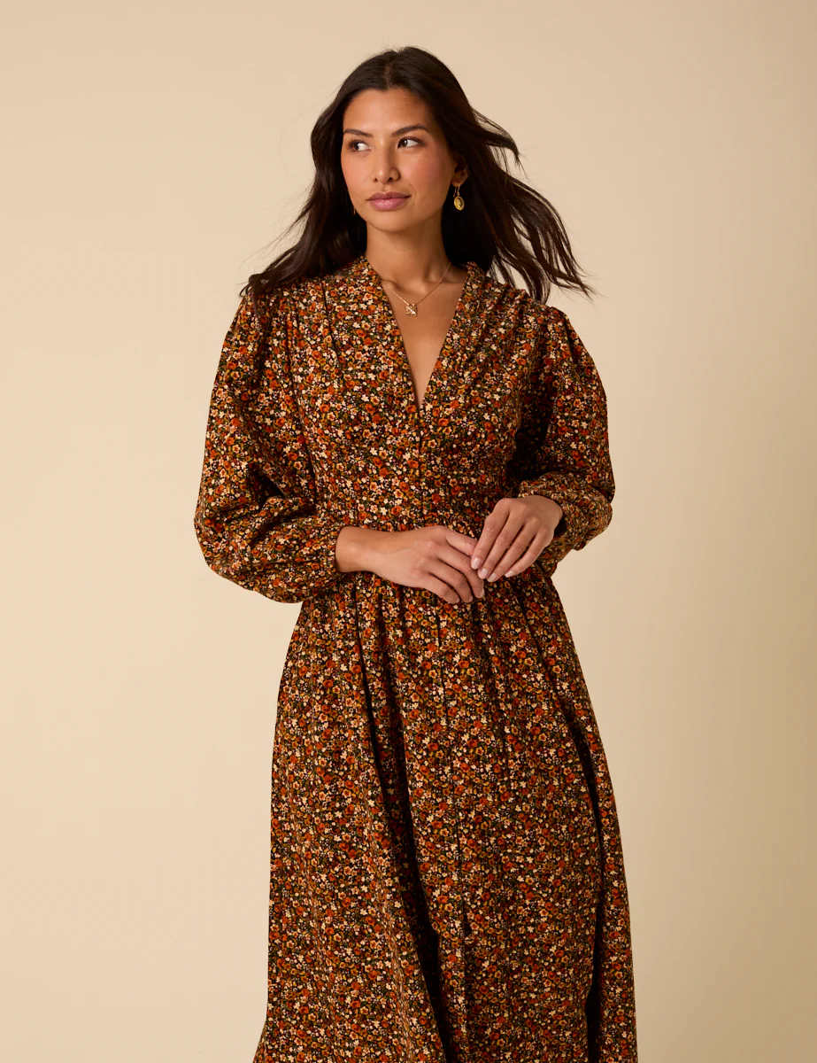 Black Ditsy Floral Cord Starlight Midi Dress - Image 2