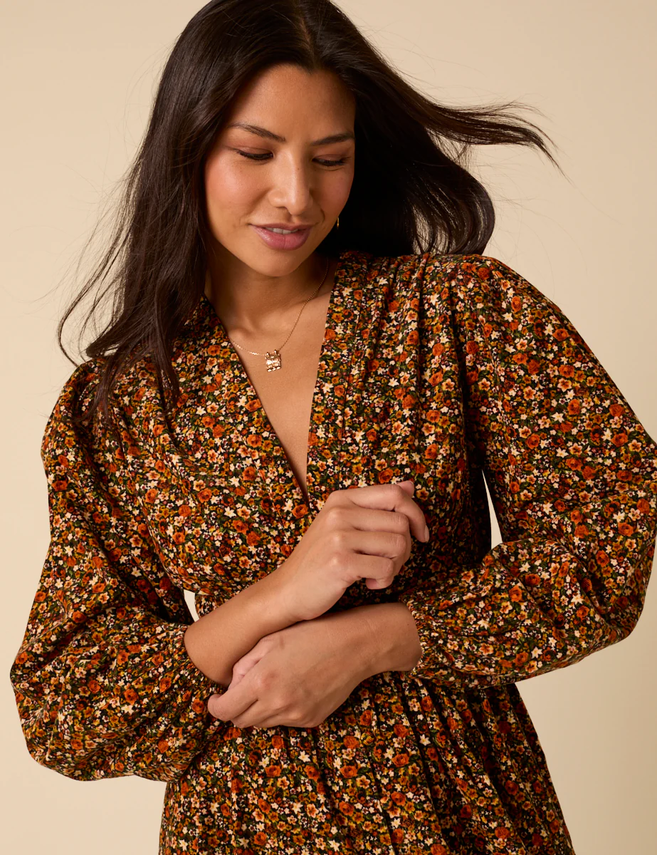 Black Ditsy Floral Cord Starlight Midi Dress - Image 3