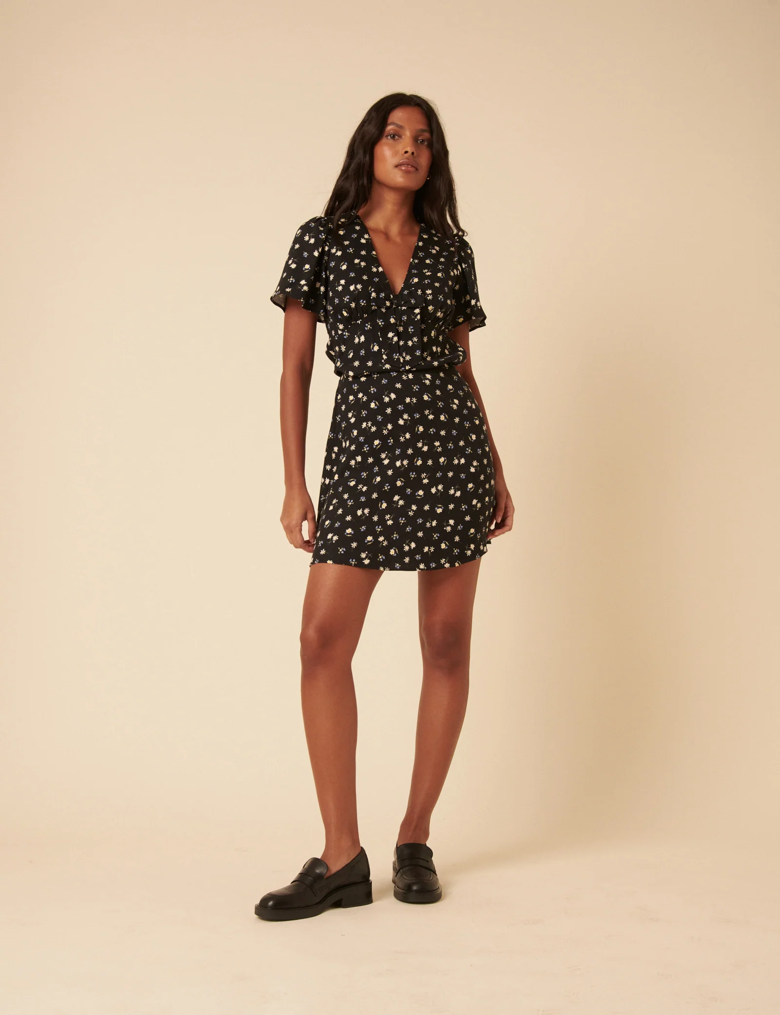 Black Ditsy Floral Frill Top - Image 2