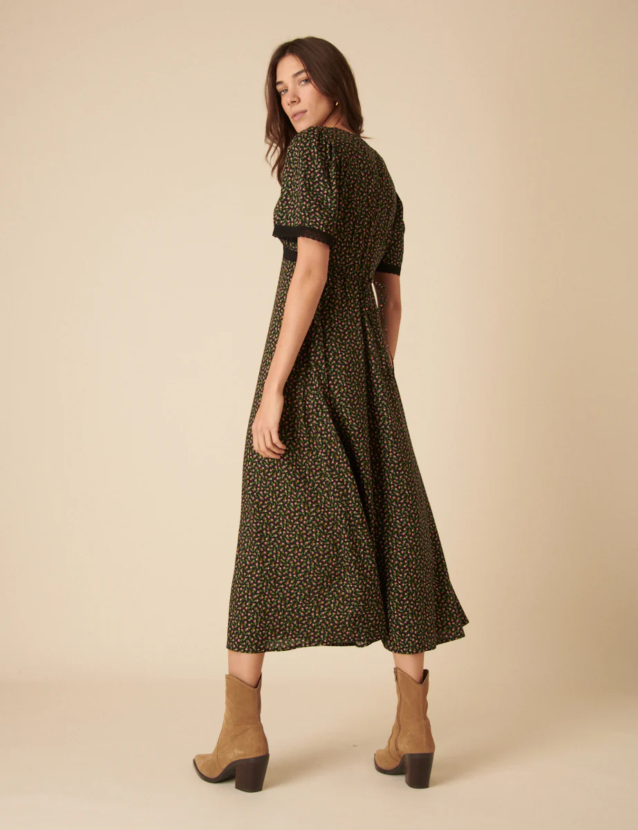 Black Ditsy Floral Khairan Midi Dress - Image 4