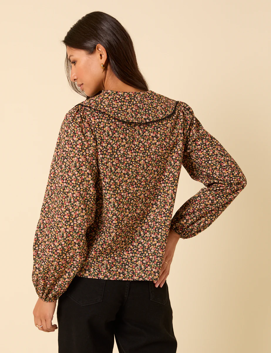 Black Ditsy Floral Peter Pan Collar Blouse - Image 5