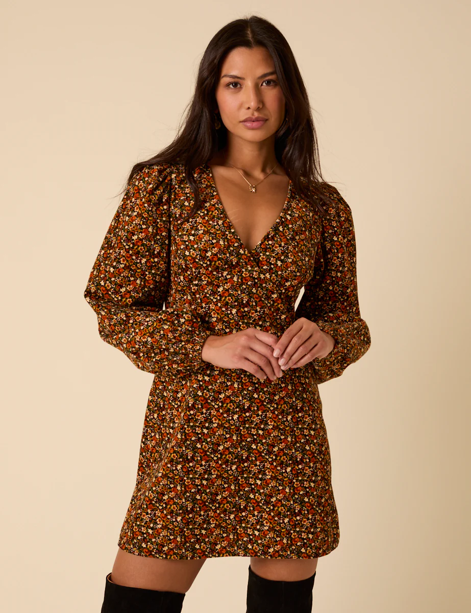Black Ditsy Floral Puff Sleeve Fiora Mini Dress - Image 2