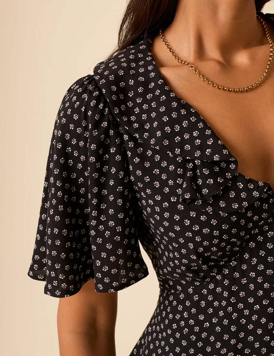 Black Ditsy Floral V-Neck Blouse - Image 4