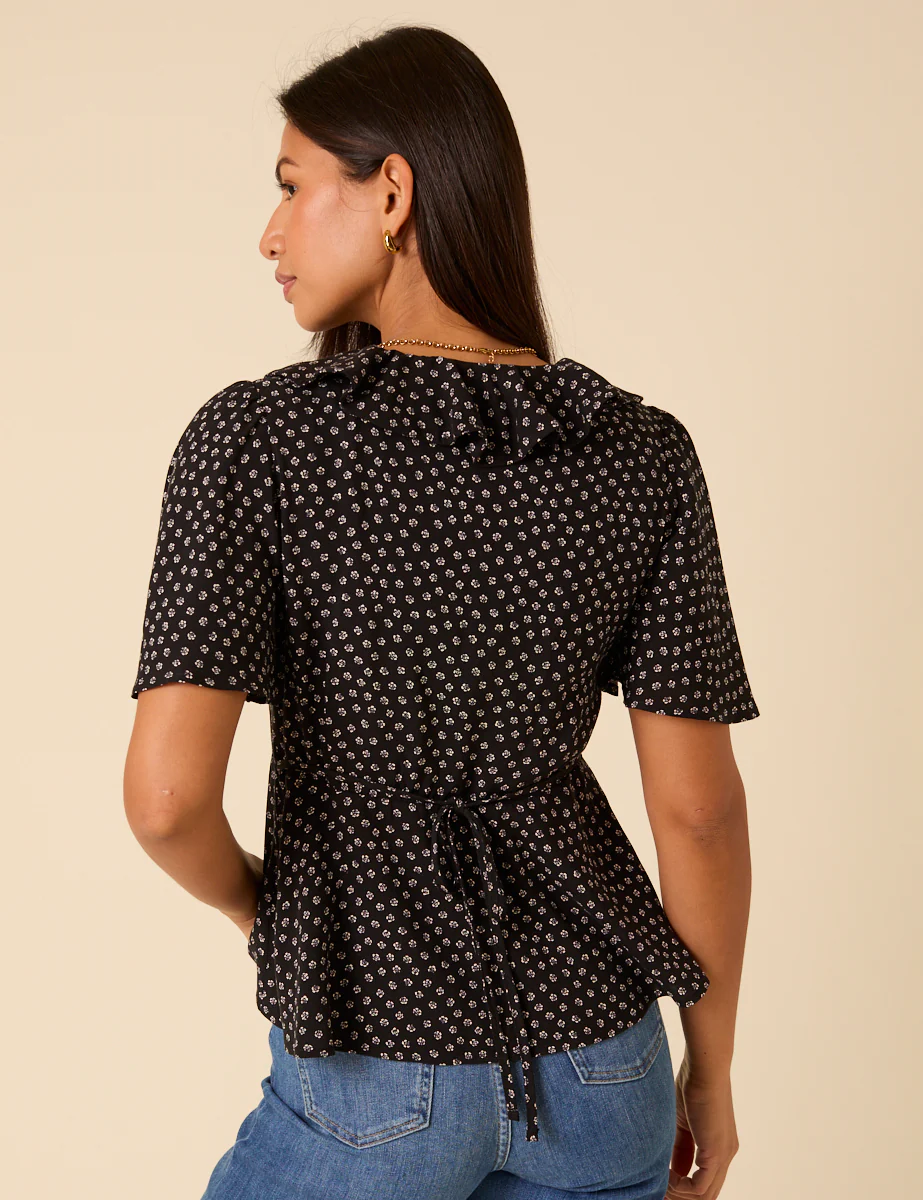 Black Ditsy Floral V-Neck Blouse - Image 5