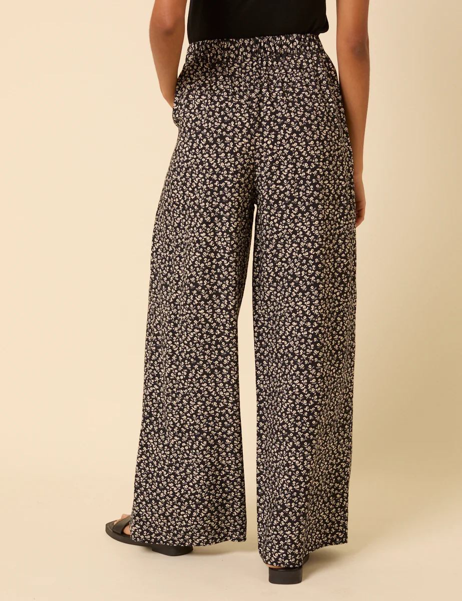 Black Ditsy Floral Wide Leg Zeena Trousers - Image 5