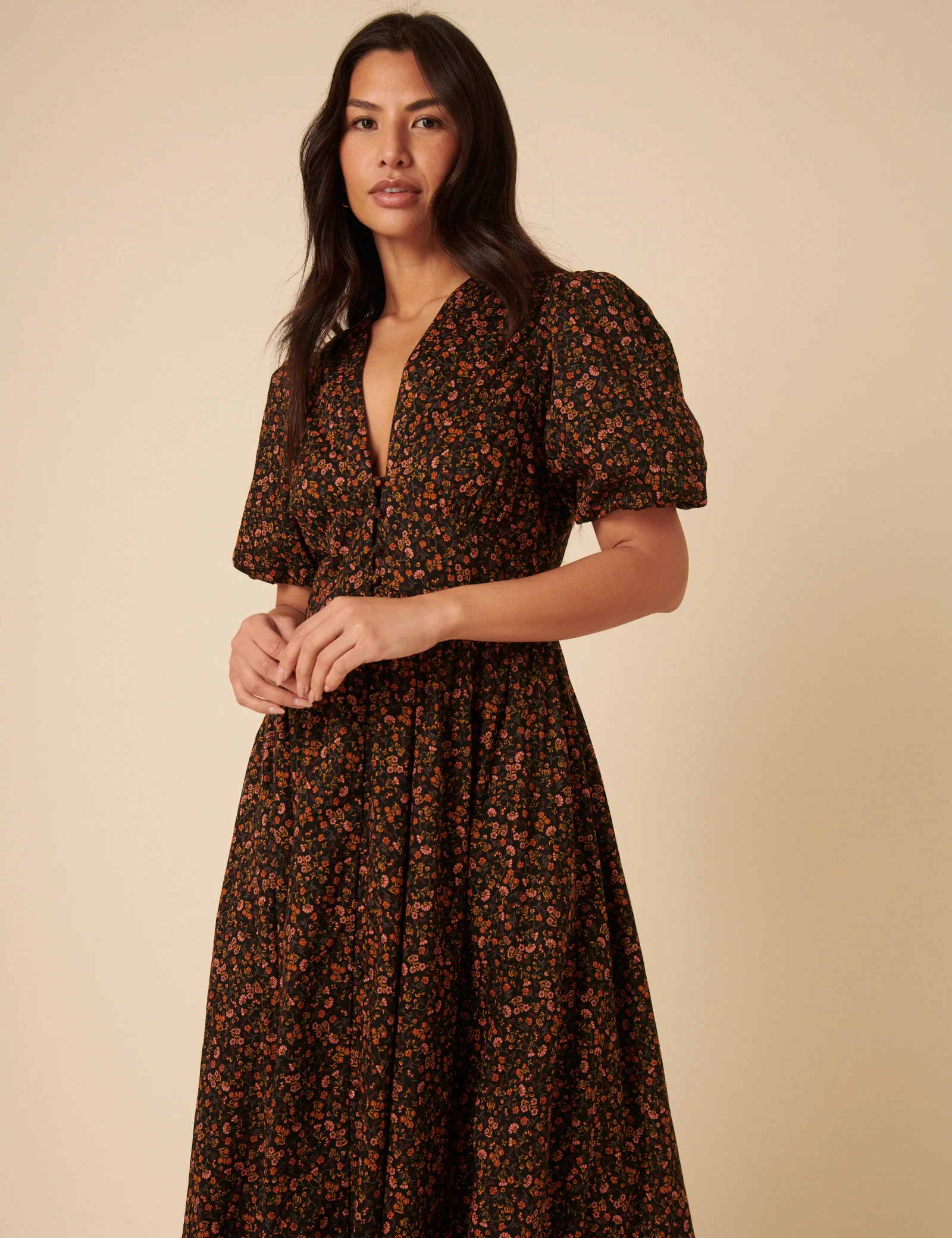Black Ditsy Foral Starlight Midi Dress - Image 4