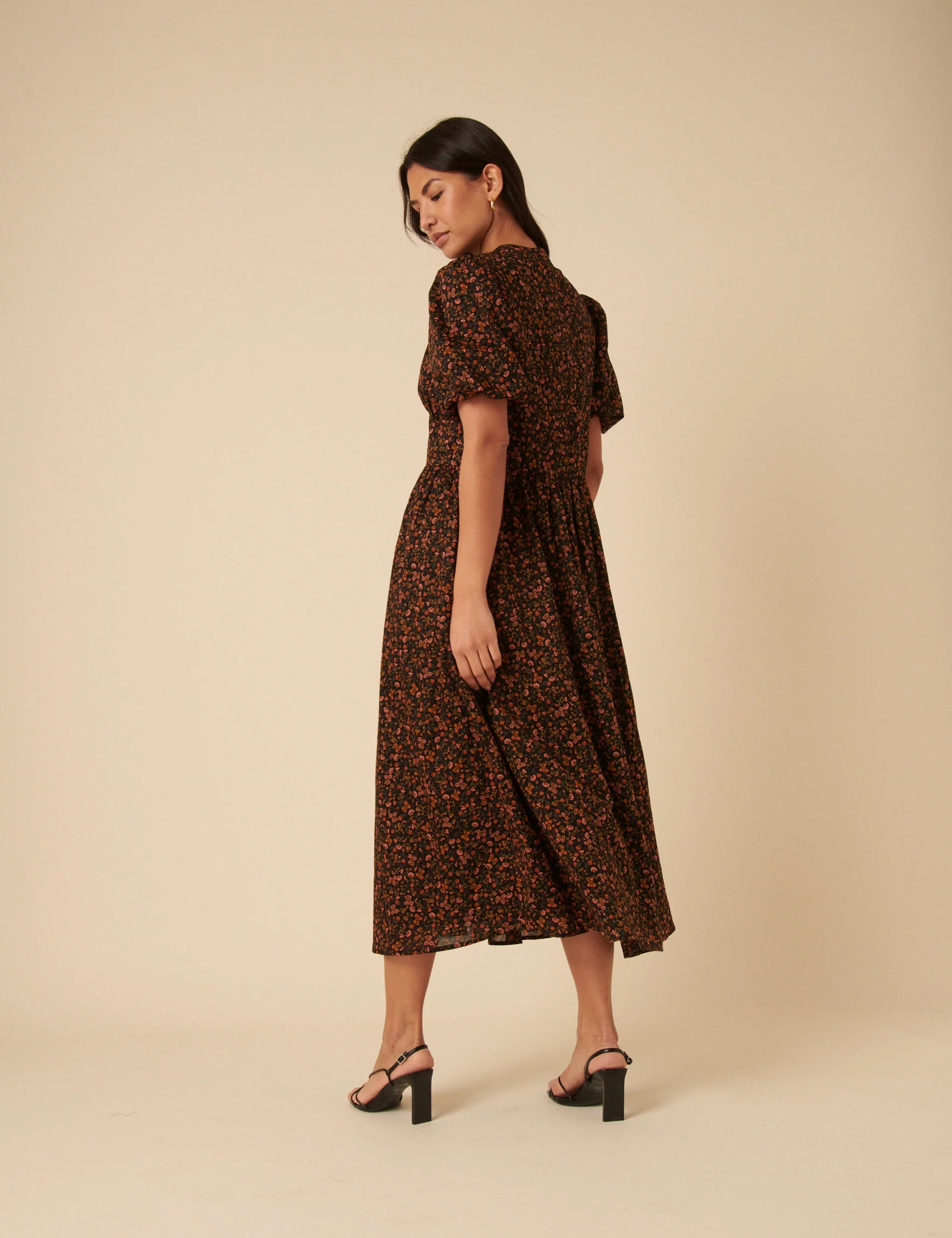 Black Ditsy Foral Starlight Midi Dress - Image 5
