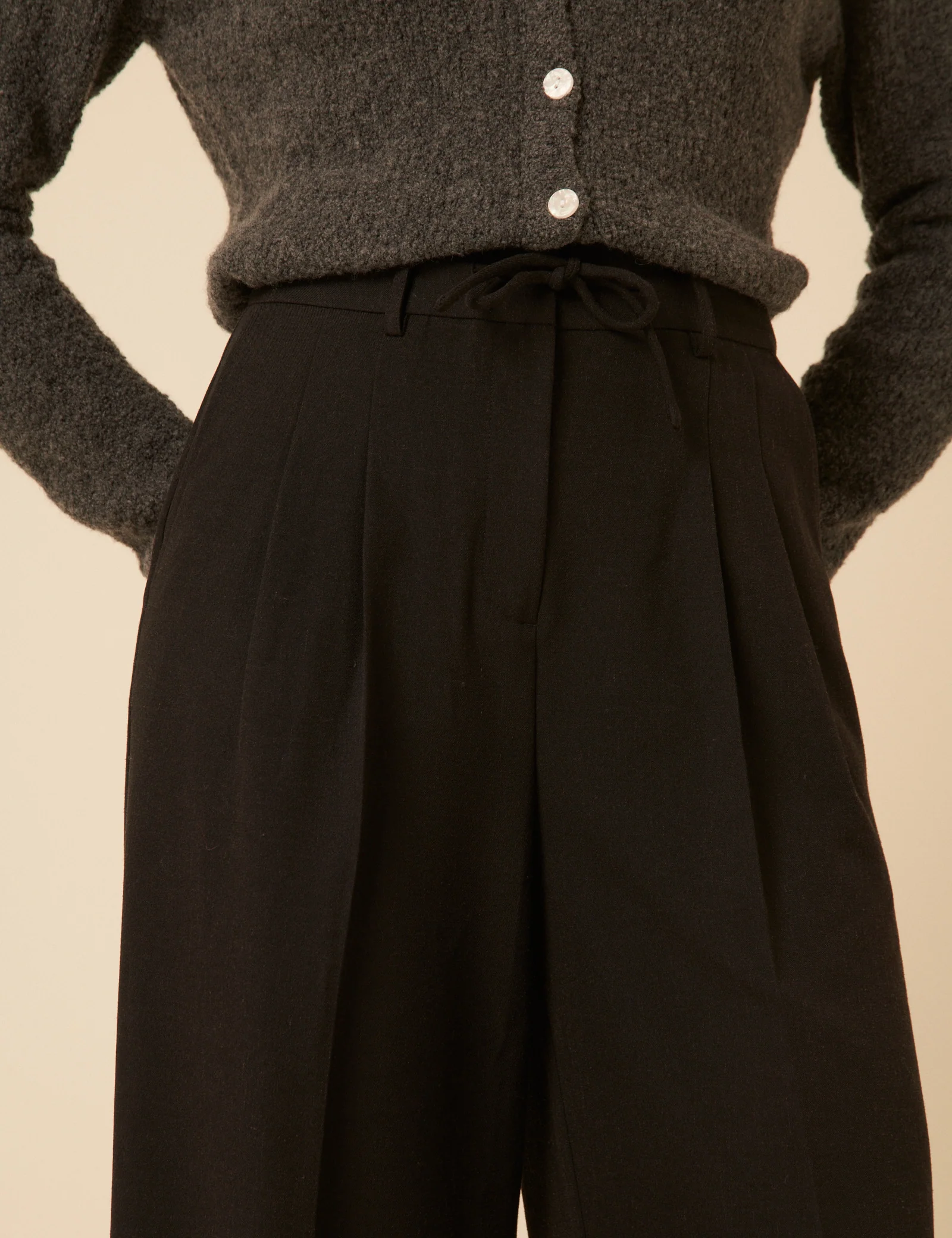 Dark Grey Wide Leg Tailored Trousers - Image 4