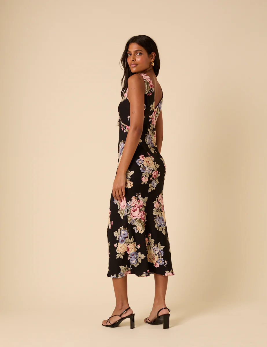 Black Floral Abbey Midi Dress - Image 5
