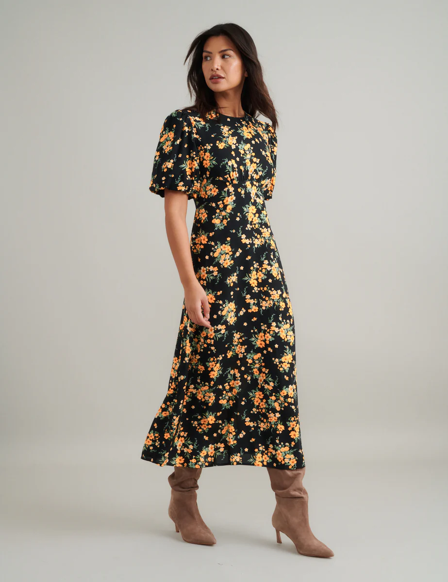 Black Floral Benita Midi Dress - Image 4