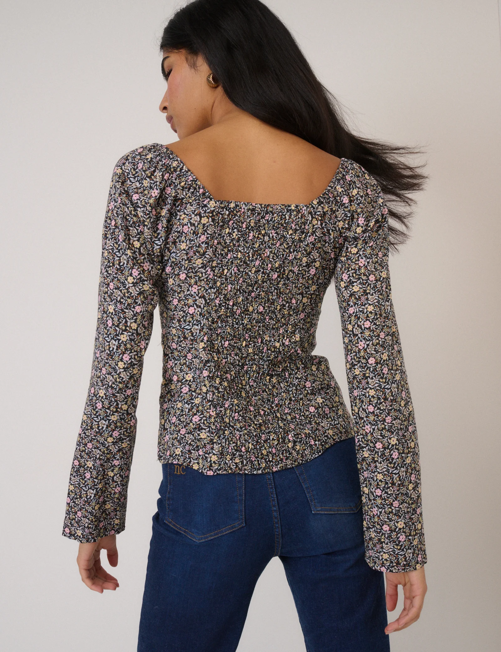 Black Floral Bow Front Top - Image 5
