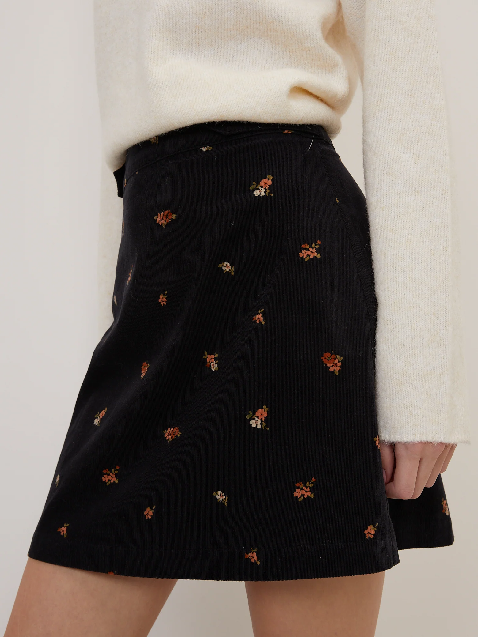 Black Floral Cord Mini Skirt - Image 4