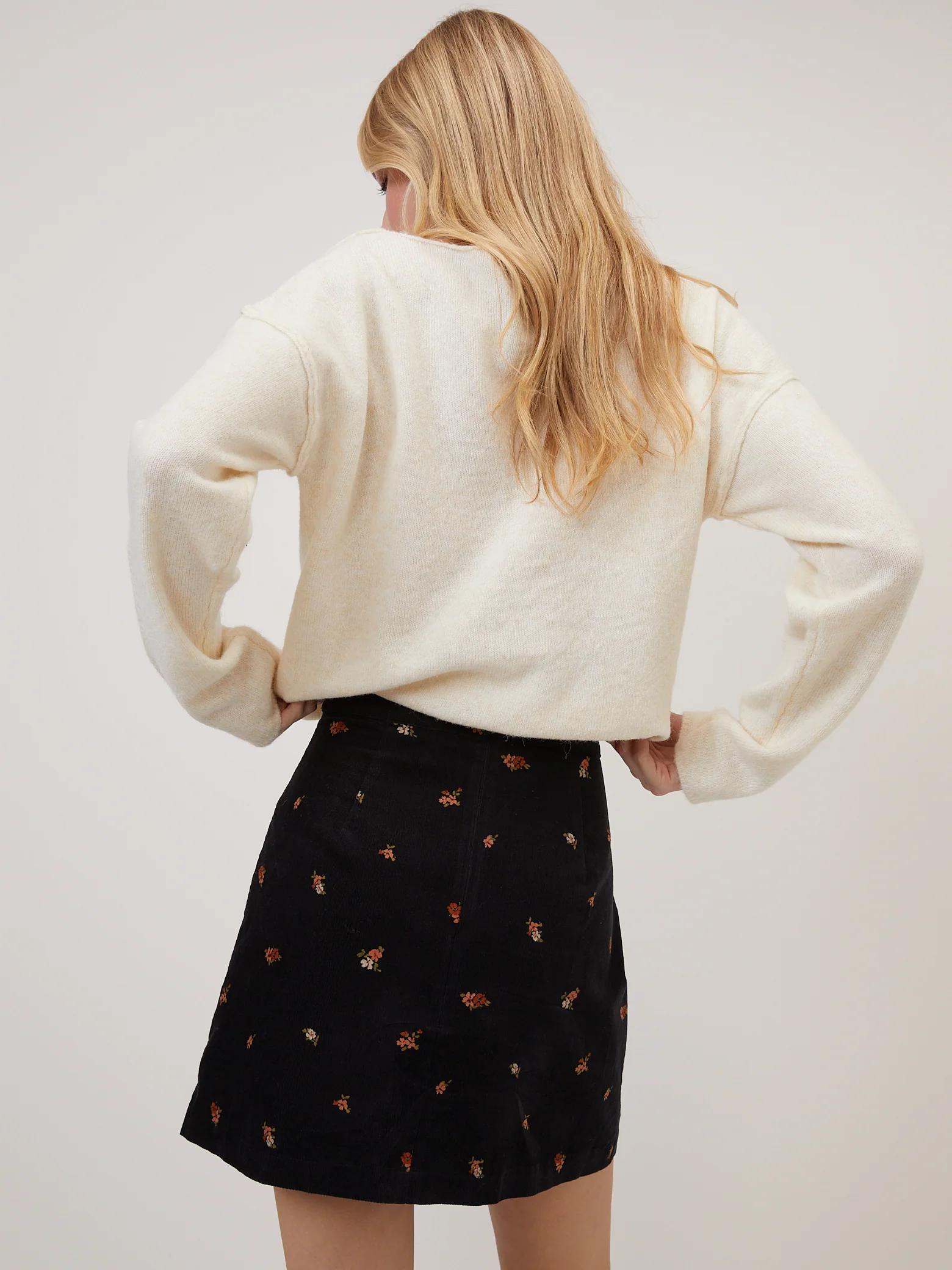 Black Floral Cord Mini Skirt - Image 5