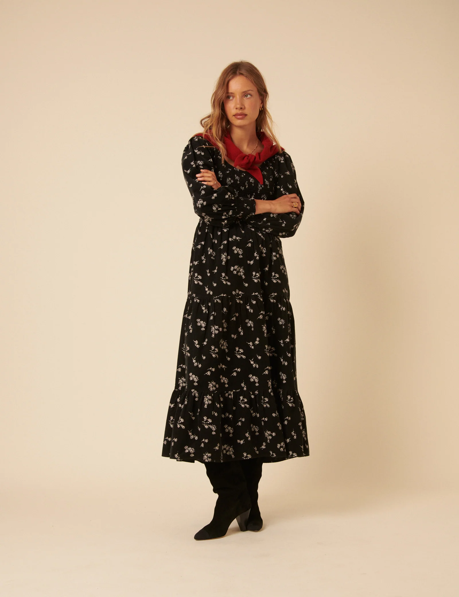 Black Floral Embroidered Cord Ruby Midi Dress - Image 4