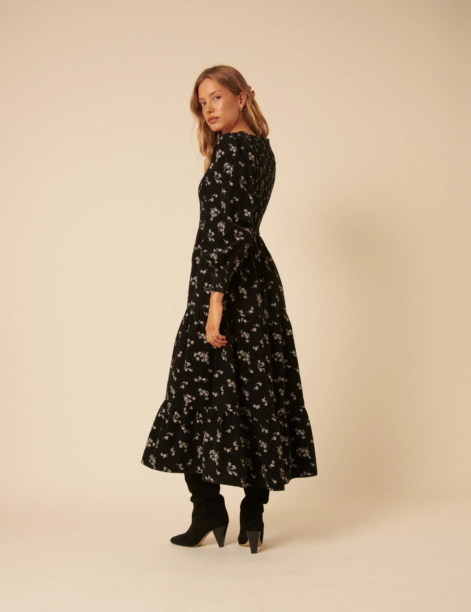 Black Floral Embroidered Cord Ruby Midi Dress - Image 5