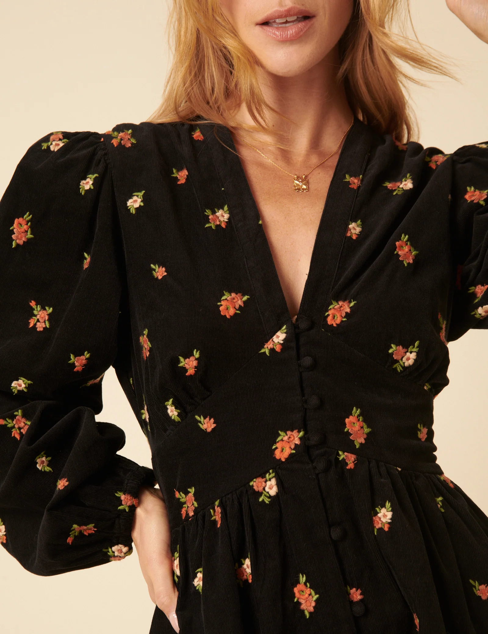 Black Floral Embroidered Cord Starlight Mini Dress - Image 2
