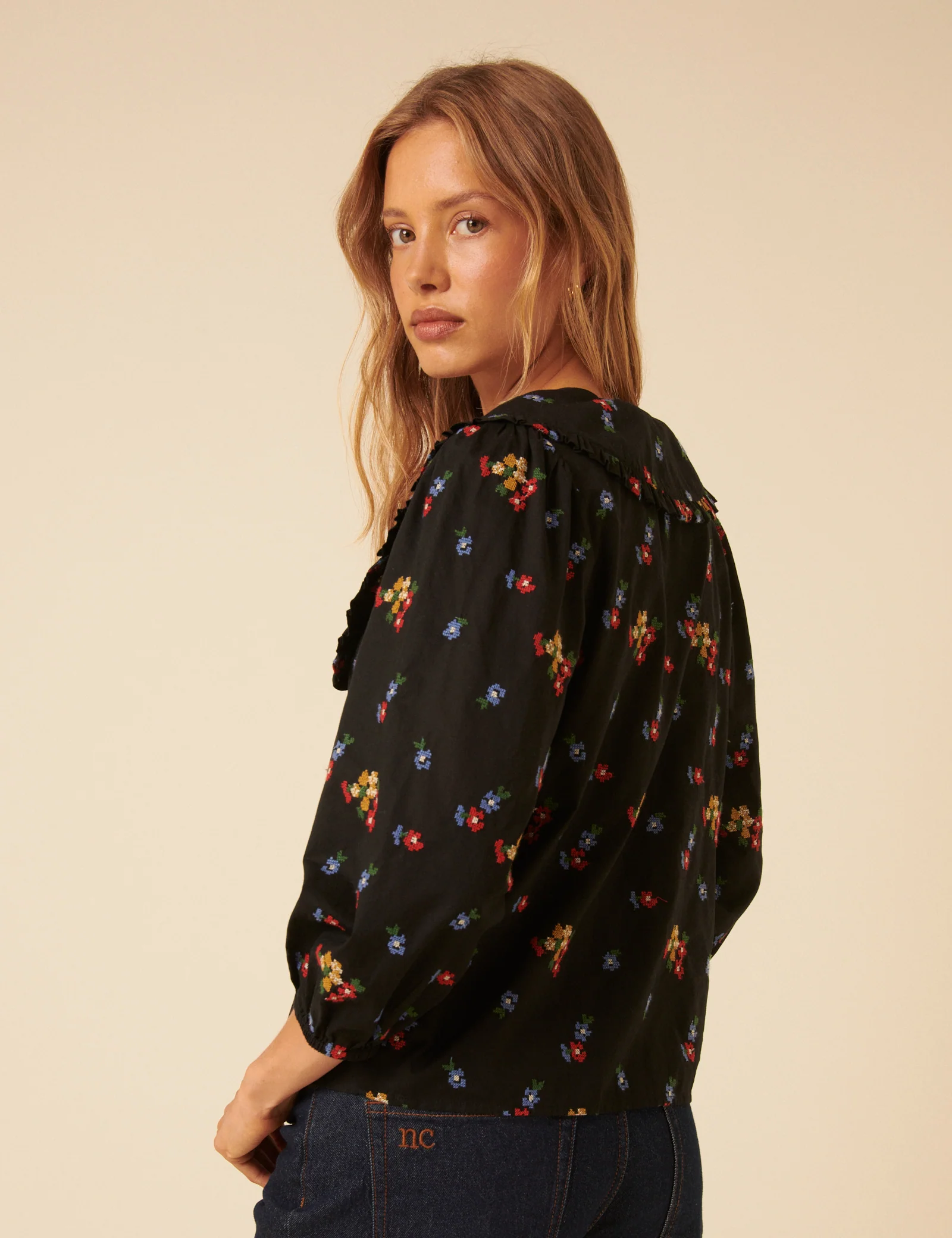 Black Floral Embroidered Long Sleeve Emmie Blouse - Image 5