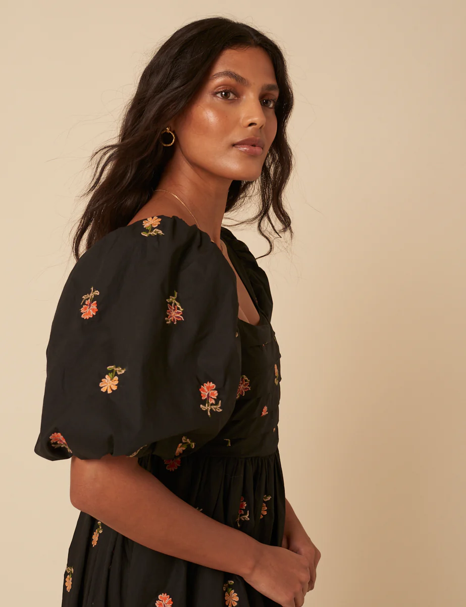 Black Floral Embroidered Nova Midi Dress - Image 4
