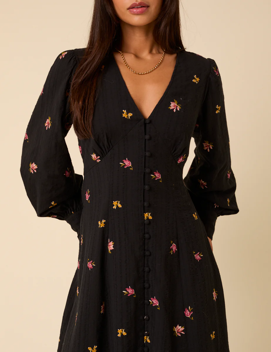 Black Floral Embroidered Shannon Midi Dress - Image 2