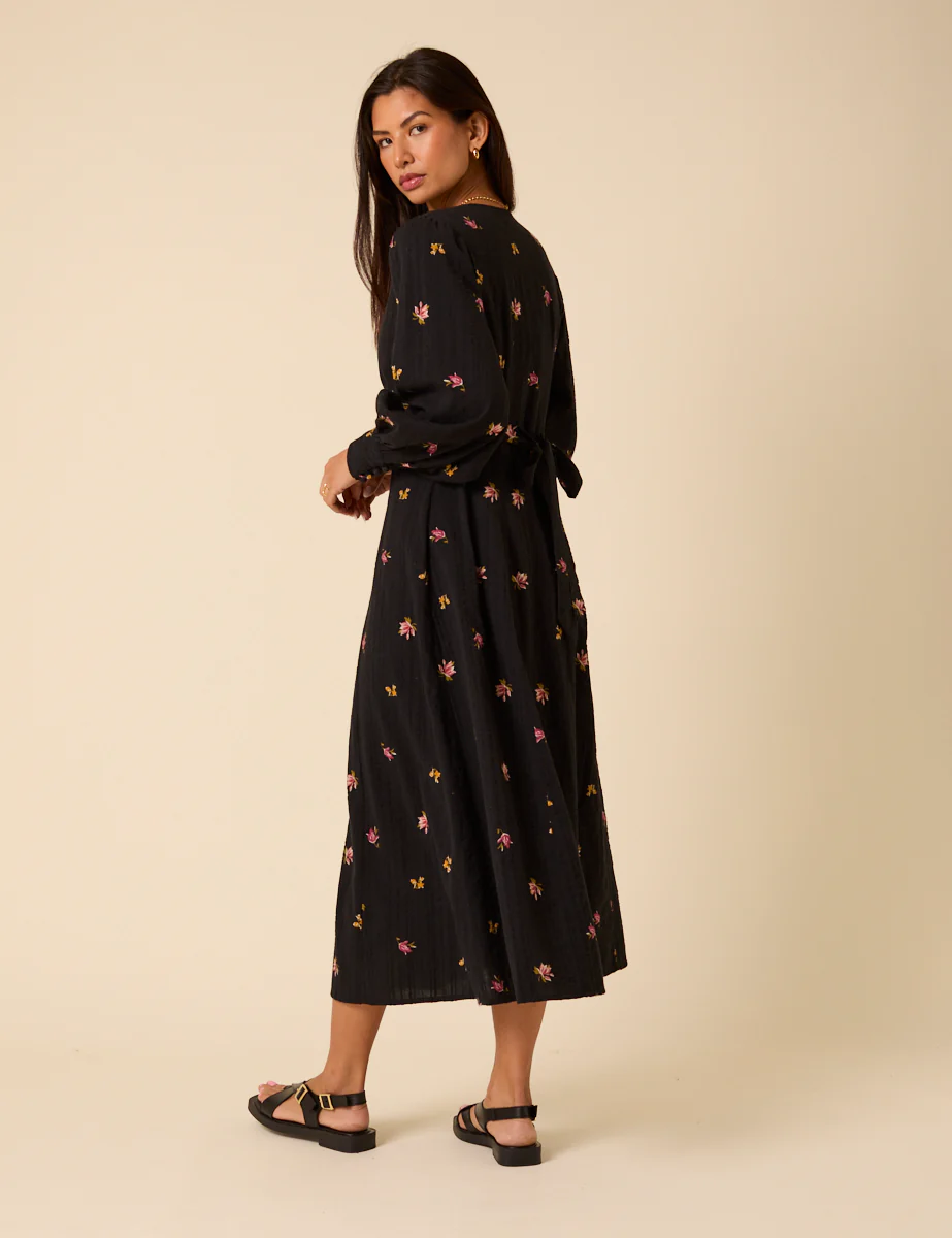 Black Floral Embroidered Shannon Midi Dress - Image 5