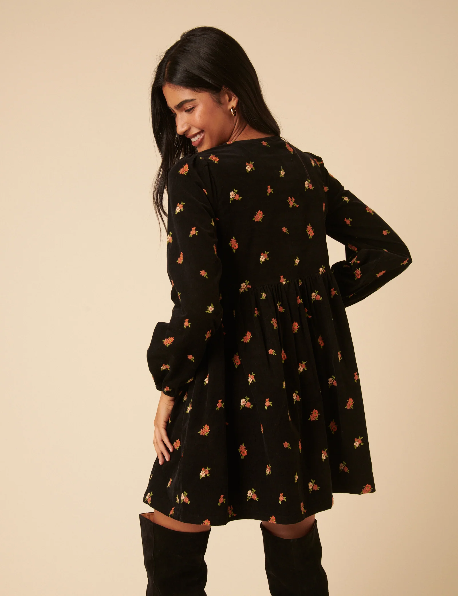 Black Floral Embroidered Tie-front Cord Eden Mini Dress - Image 5